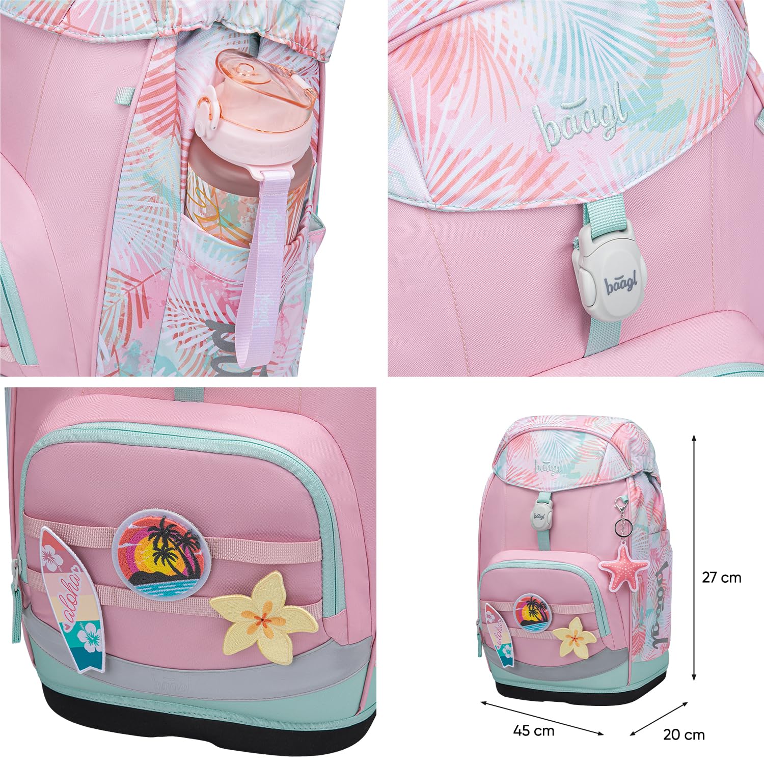 Baagl Mochila escolar para niños y niñas, juego de 3 piezas (mochila escolar Airy Plus para 1ª clase, estuche, bolsa de gimnasia), mochila escolar ergonómica para preescolar, 25 l, rojo (sunset), L