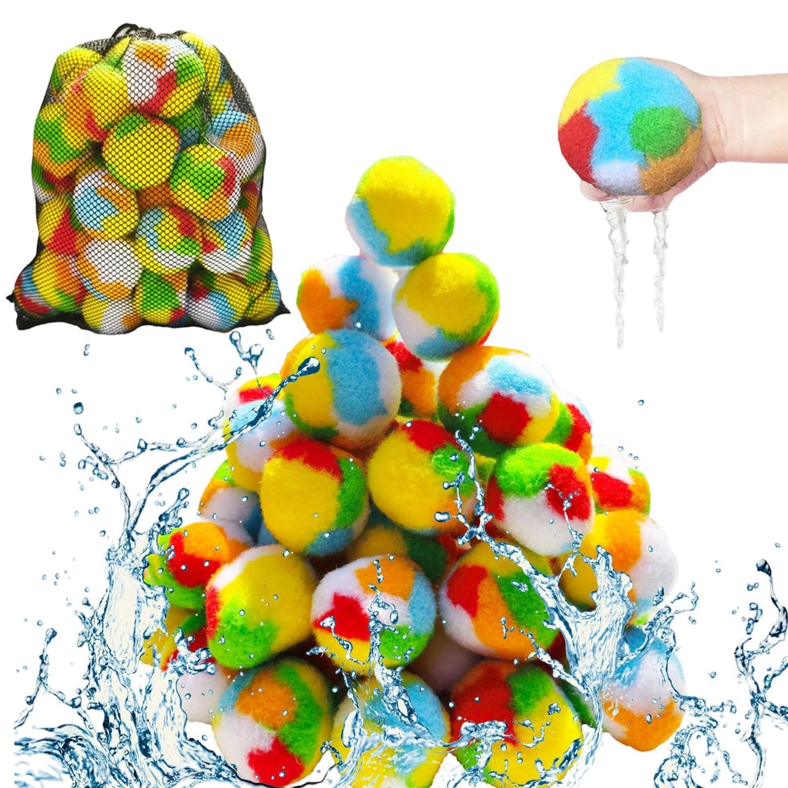 Water Sponge Balls for Kids, 60Pcs Soft Multicolor Water Soaker Balls, Reusable Waters Balloons, Quick-Soaking, Summer Outdoor Toys Games Toys for Pool Parties, Beach, Backyard