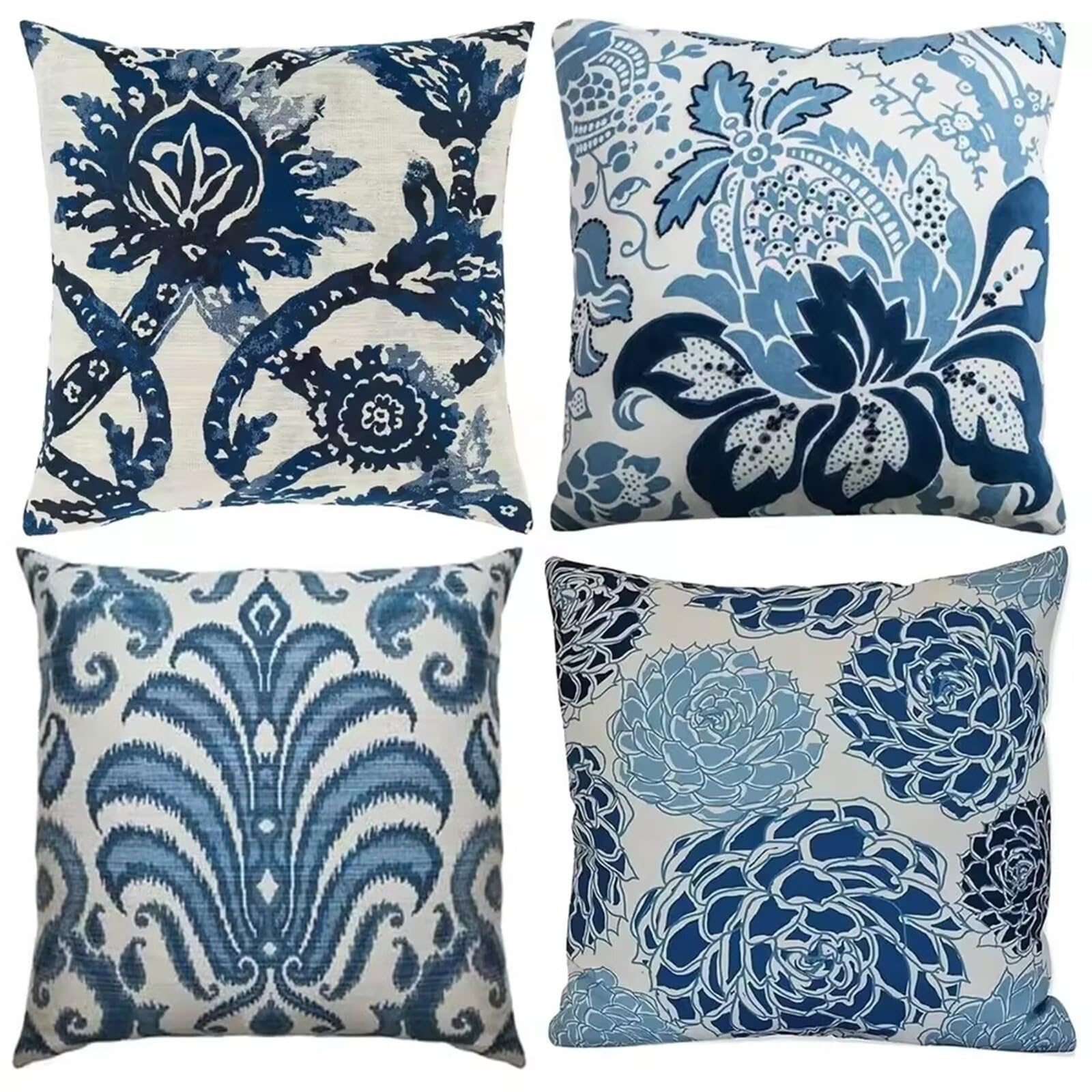 Housse de coussin aquarelle bleue 40x40 en velours pour canapé et salon