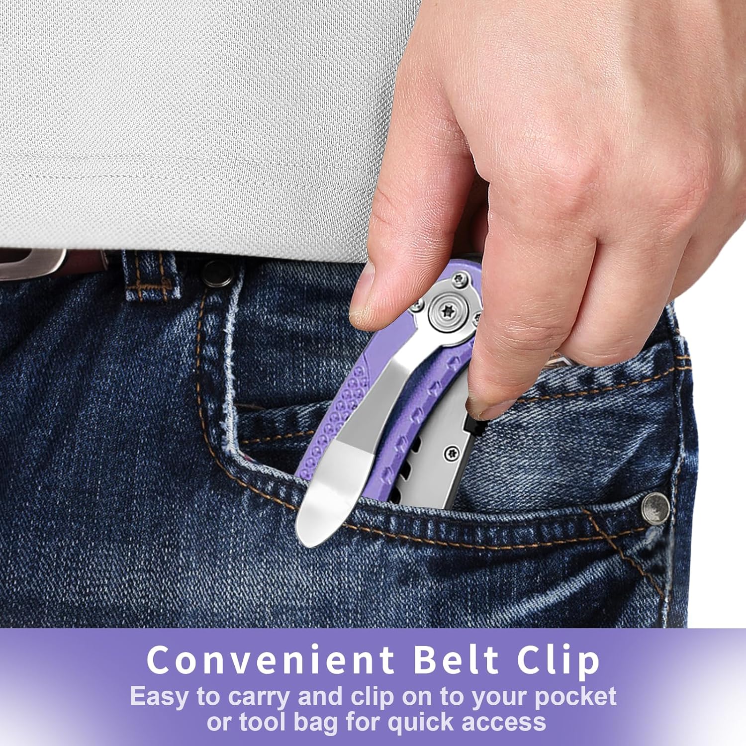 Harita Utility Knife Box Cutter Quick Change Blades, Back-lock Mechanism, Portable Belt Clip, with 5-piece Extra Blades, Purple