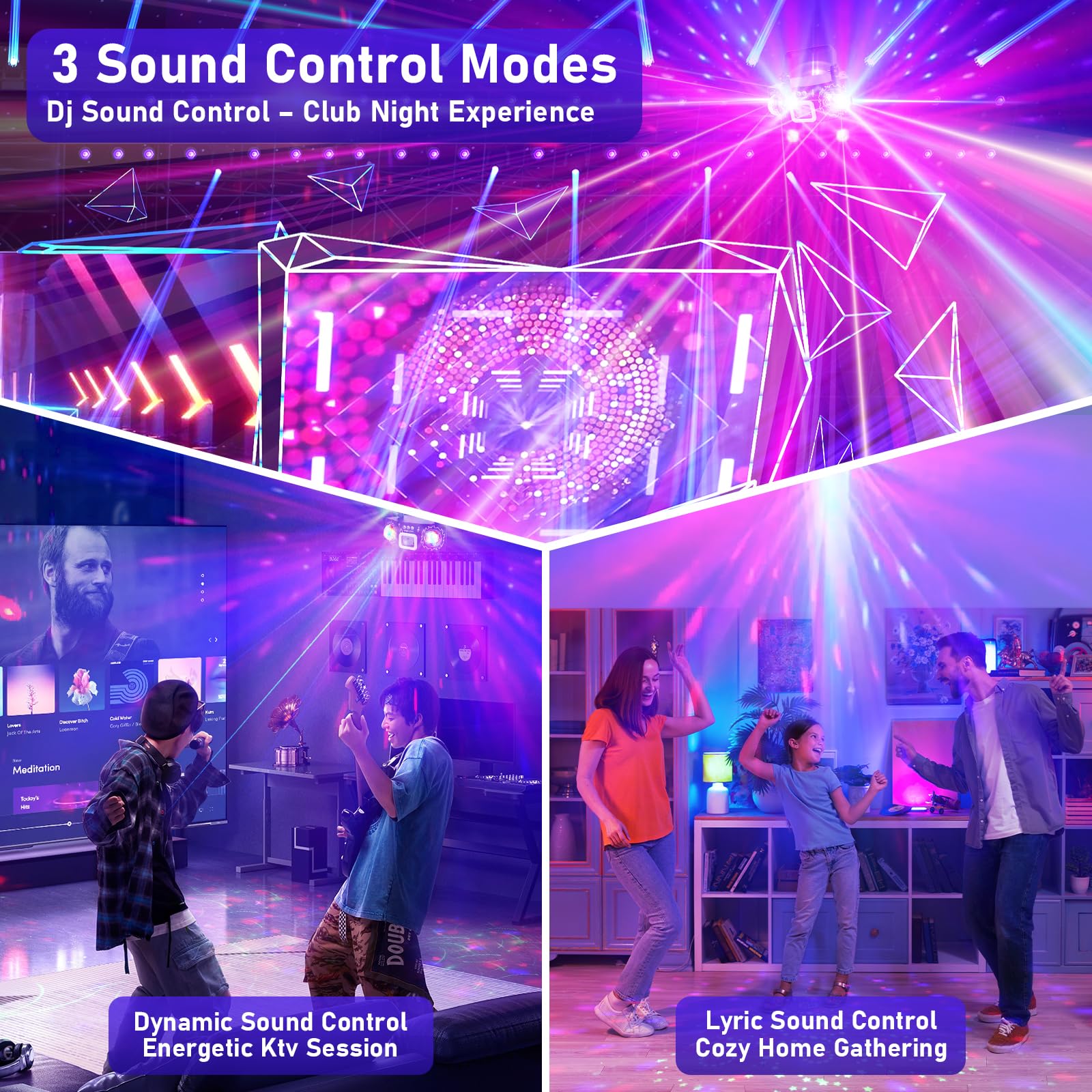 Vicalo Disco Light with Dual Disco Balls Disco Lights for Parties Sound Activated Party Lights RGB Stage Effect Light for DJ KTV Club Christmas - Image 4