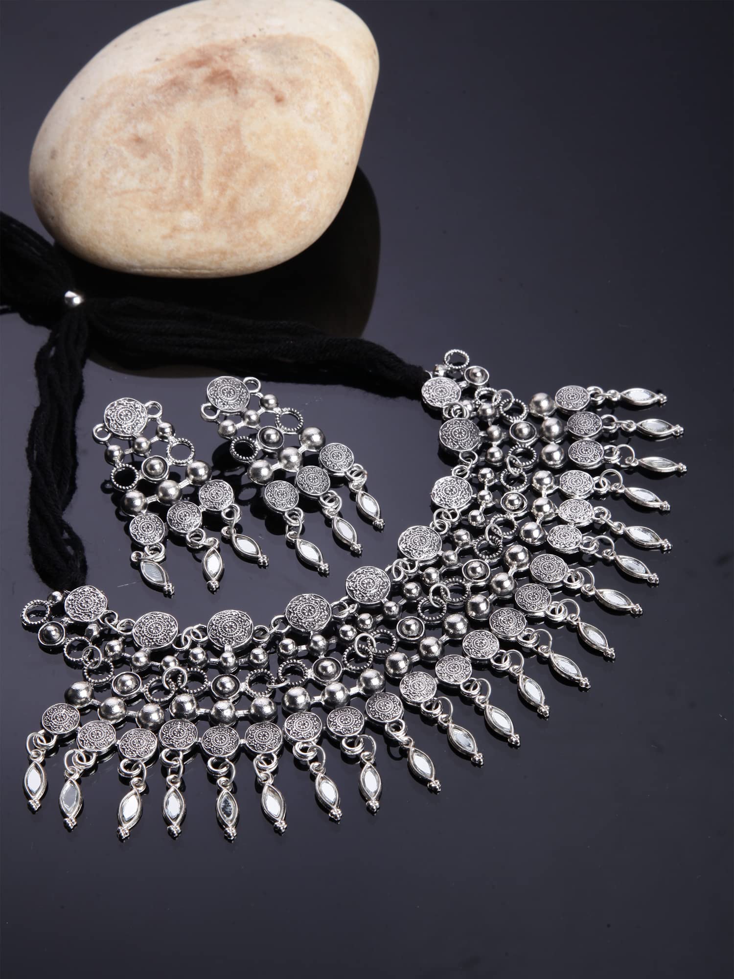 Samyuktha Set di gioielli da donna in argento ossidato tradizionale elegante (13158s), metallo, senza pietre preziose, Metallo, Nessuna pietra preziosa