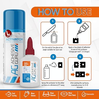 Adhesive Guru Stonebond Super Instant Glue (3.5 oz) with Spray Adhesive Activator (13.5 fl oz) | Bonds Marble, Granite, Mosaic Tiles, Stone, 1 Pack