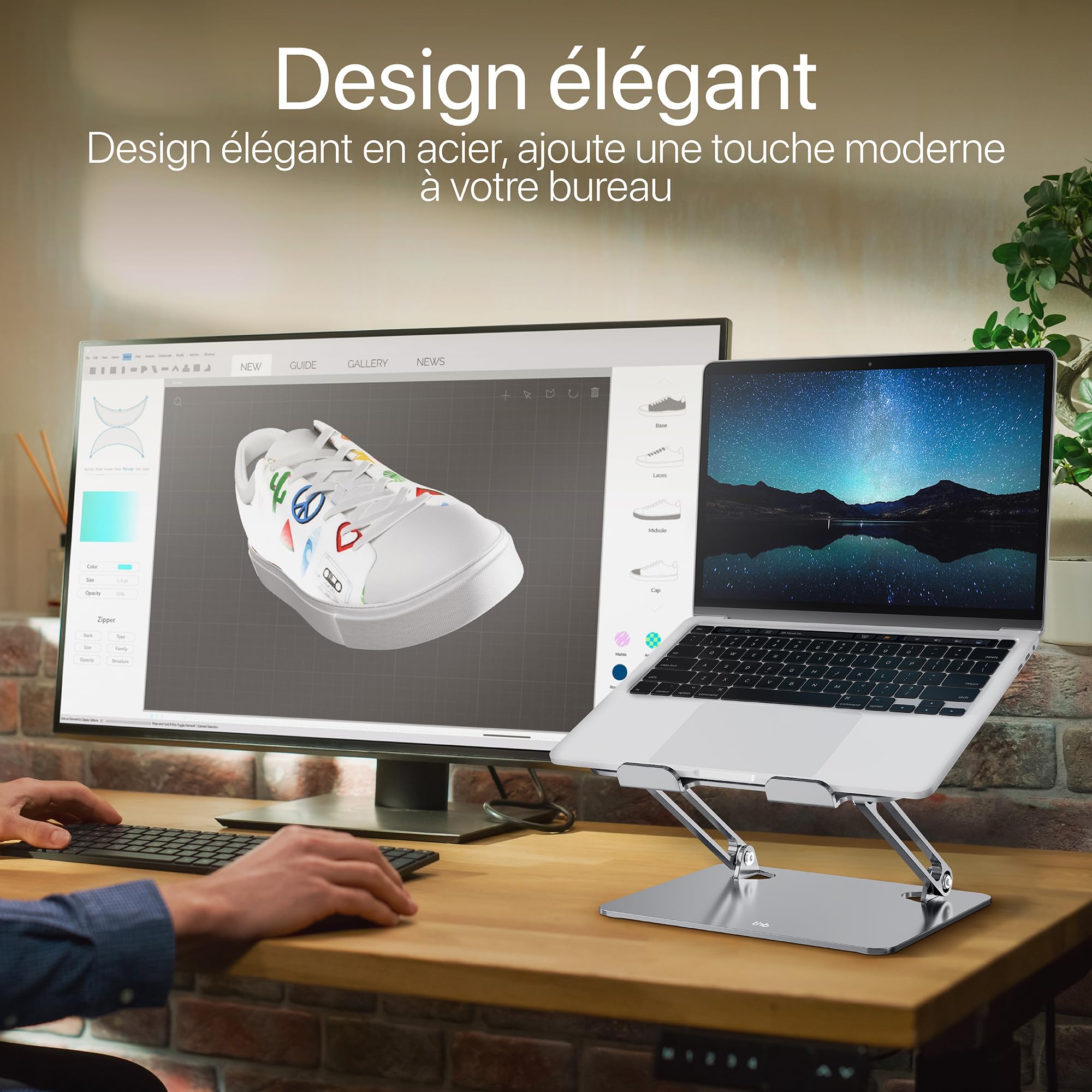 T'nB - Supporto per notebook regolabile in alluminio, comodo ed ergonomico per una posizione di lavoro ottimale, antiscivolo per la massima stabilità - Grigio Alluminio