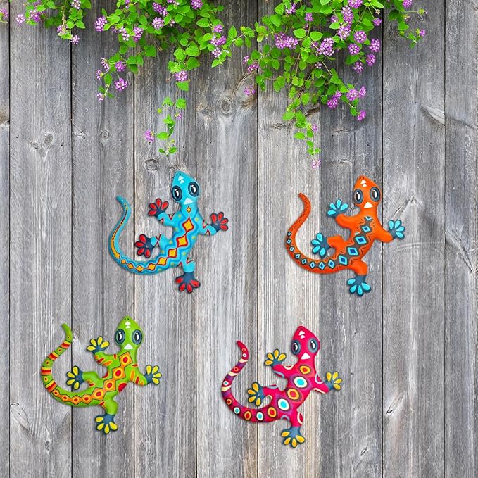 Decoración de pared de lagarto de metal para exteriores 4 unidades miniatura 3