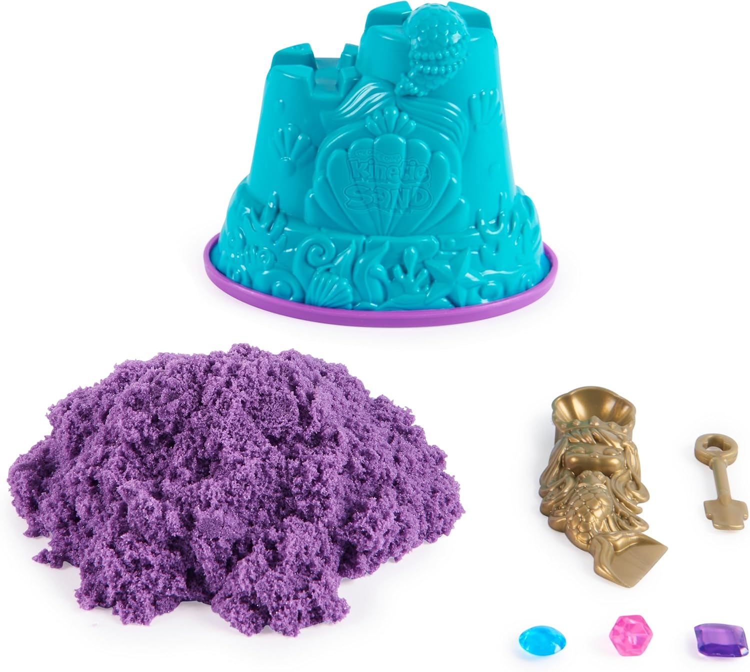 Kinetic Sand Mini Mermaid Lock, 170 g, Magic Sand, Purple Sand, 1 Cutter, 2 Accessories and 3 Gems, Toy for Children and Girls 3 Years