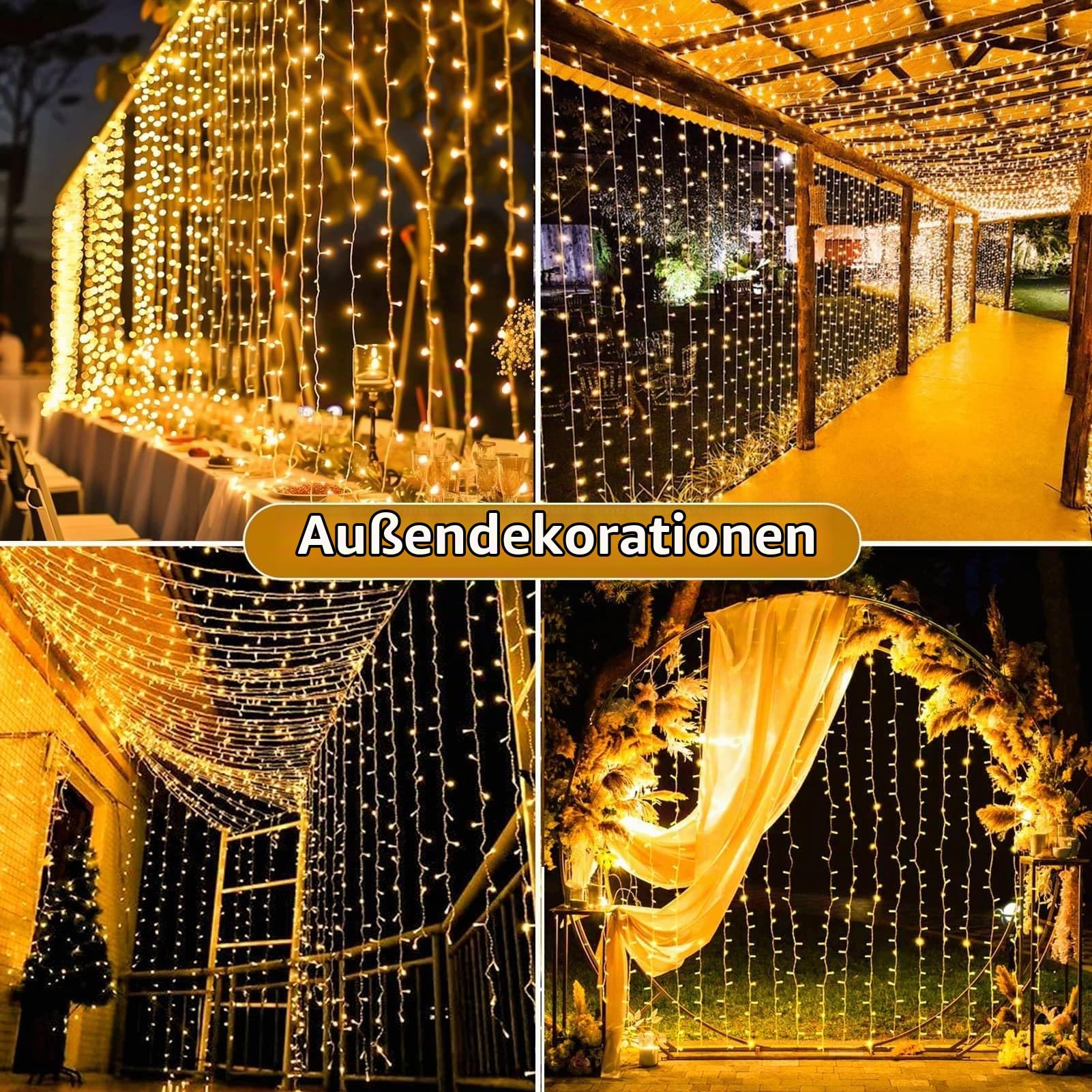 Joycome 2 Stück Lichtervorhang 3m x 3m 300 LED Lichterketten Vorhang | Stecker/8 Modi/Wasserdicht Lichterkette Wand für Zimmer Balkon Party Pavillon Decke Terrassen Hochzeitsdeko (Warmweiß)