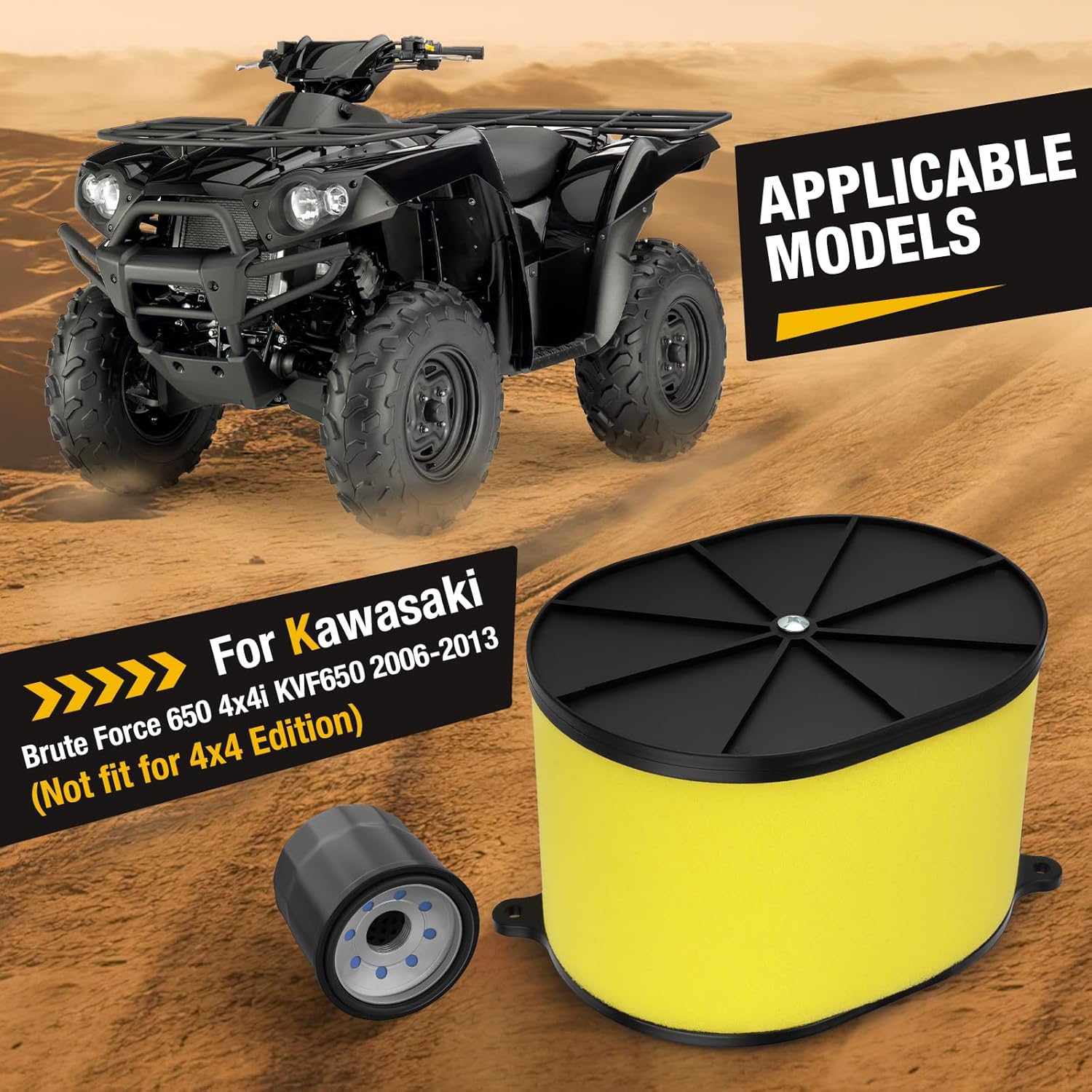 Air Filter & Cage Hold + Oil Filter w/Trim Seal for Kawasaki Brute Force 650 4x4i (No 4x4) KVF650 2006-2013 11013-0021 13280-0048