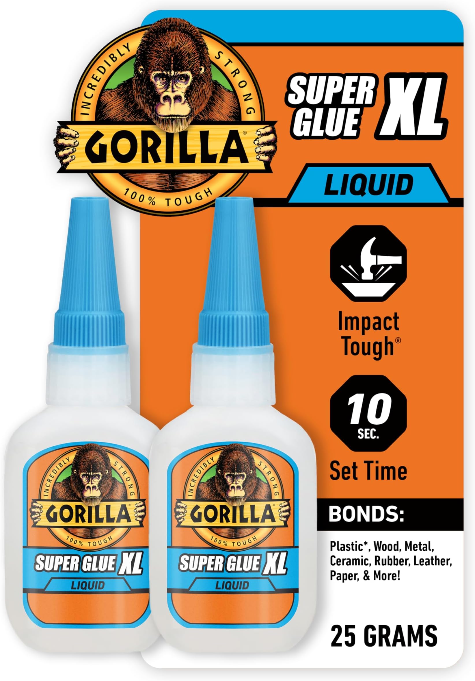 Gorilla Super Glue XL, Clear Glue, 25 Gram (Pack of 2) - All Purpose and Fast...