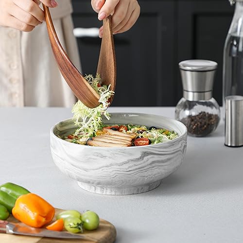 Miniatura 7 de MALACASA Juego de 2 cuencos grandes para servir, 60 onzas (8 pulgadas), cuencos de cerámica para cocina, cuencos para servir sopa, pasta,