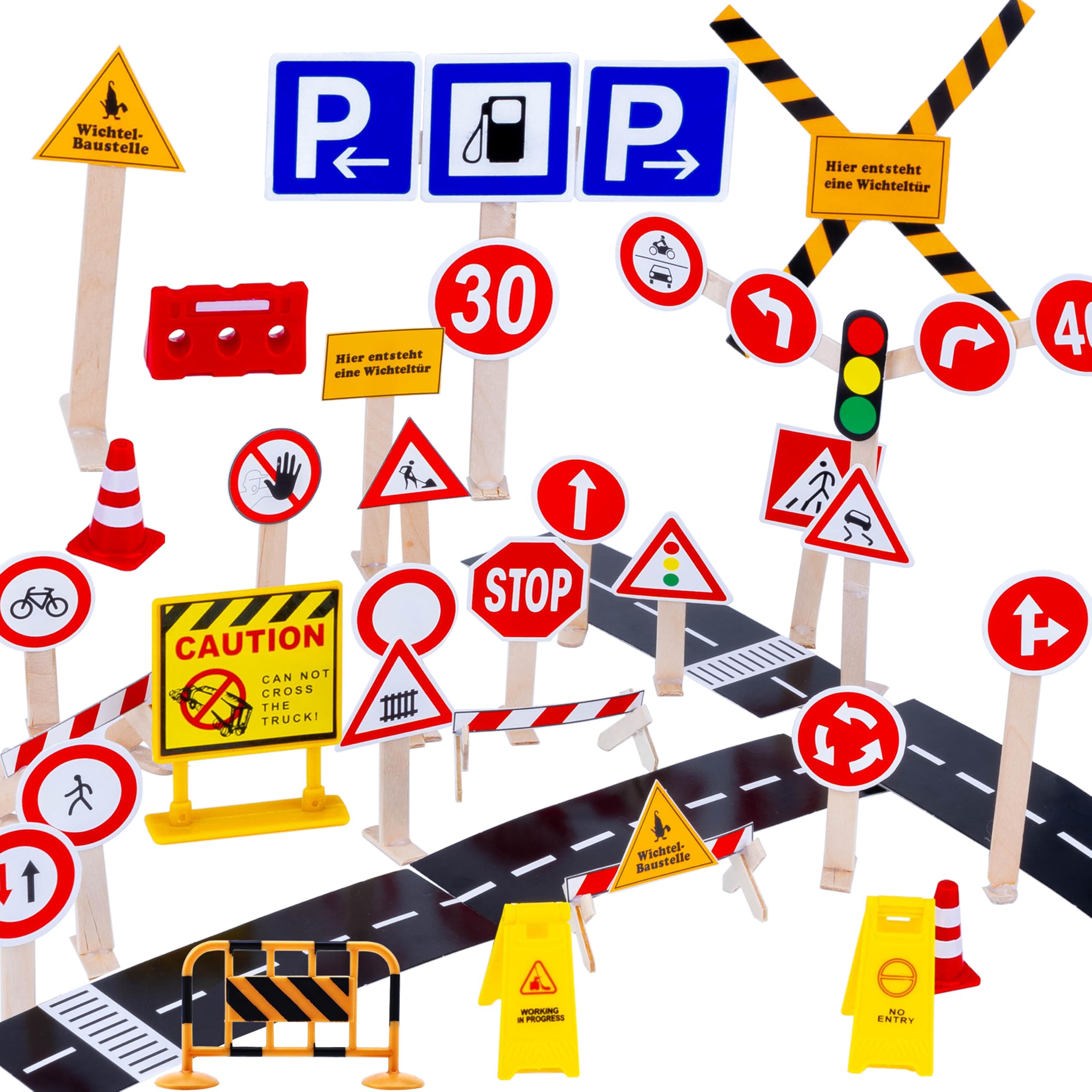 Kit Mini Chantier Lutin – 28 Accessoires De Construction, Panneaux Signalisation, Jeu Imaginatif Enfant