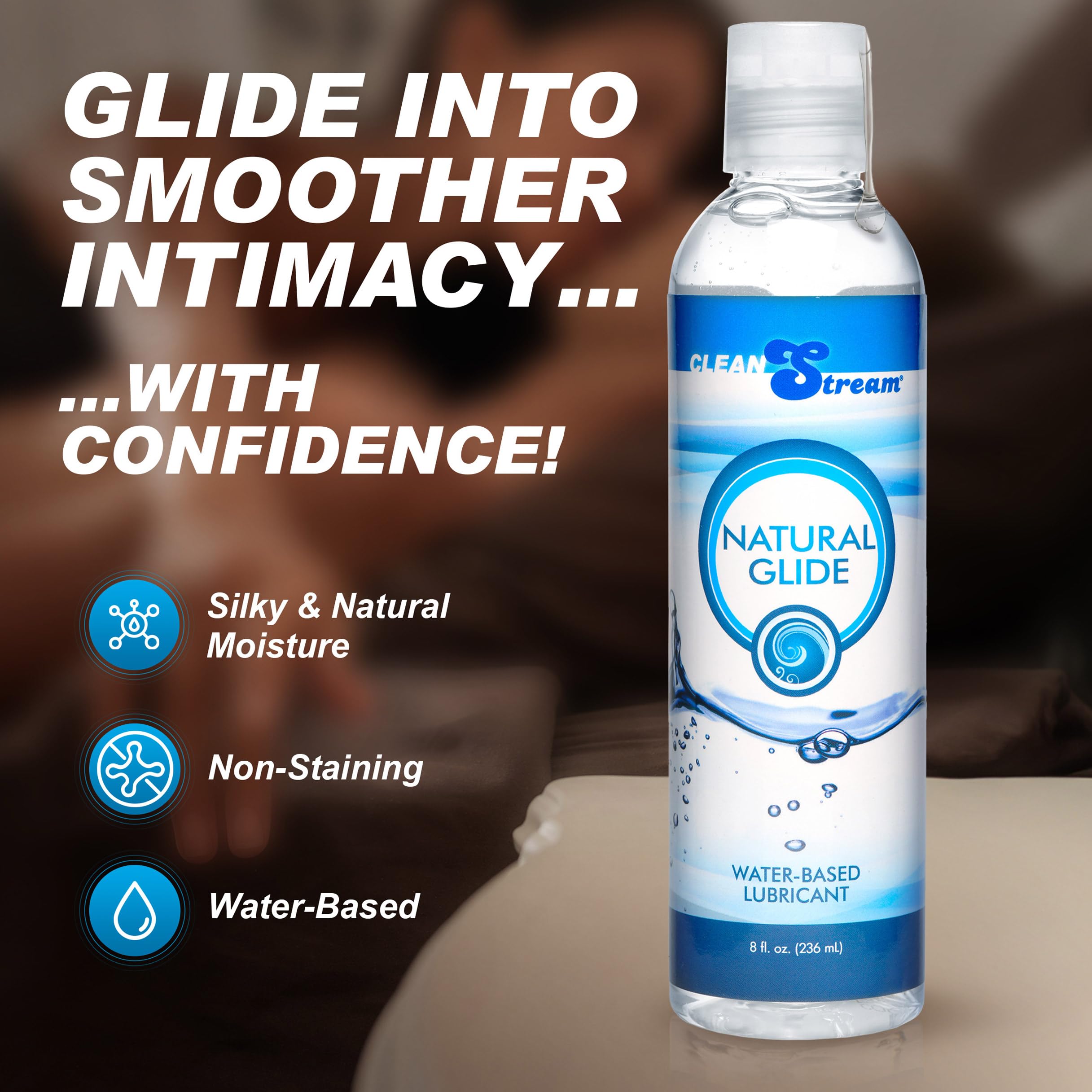 Amazon.com: CleanStream Water-Based Natural Personal Lubricant 8 Ounce  Bottle, Unscented Smooth Liquid Formula, Easy Clean-Up, Compatible with  Toys, Latex, Flip Top Cap Design