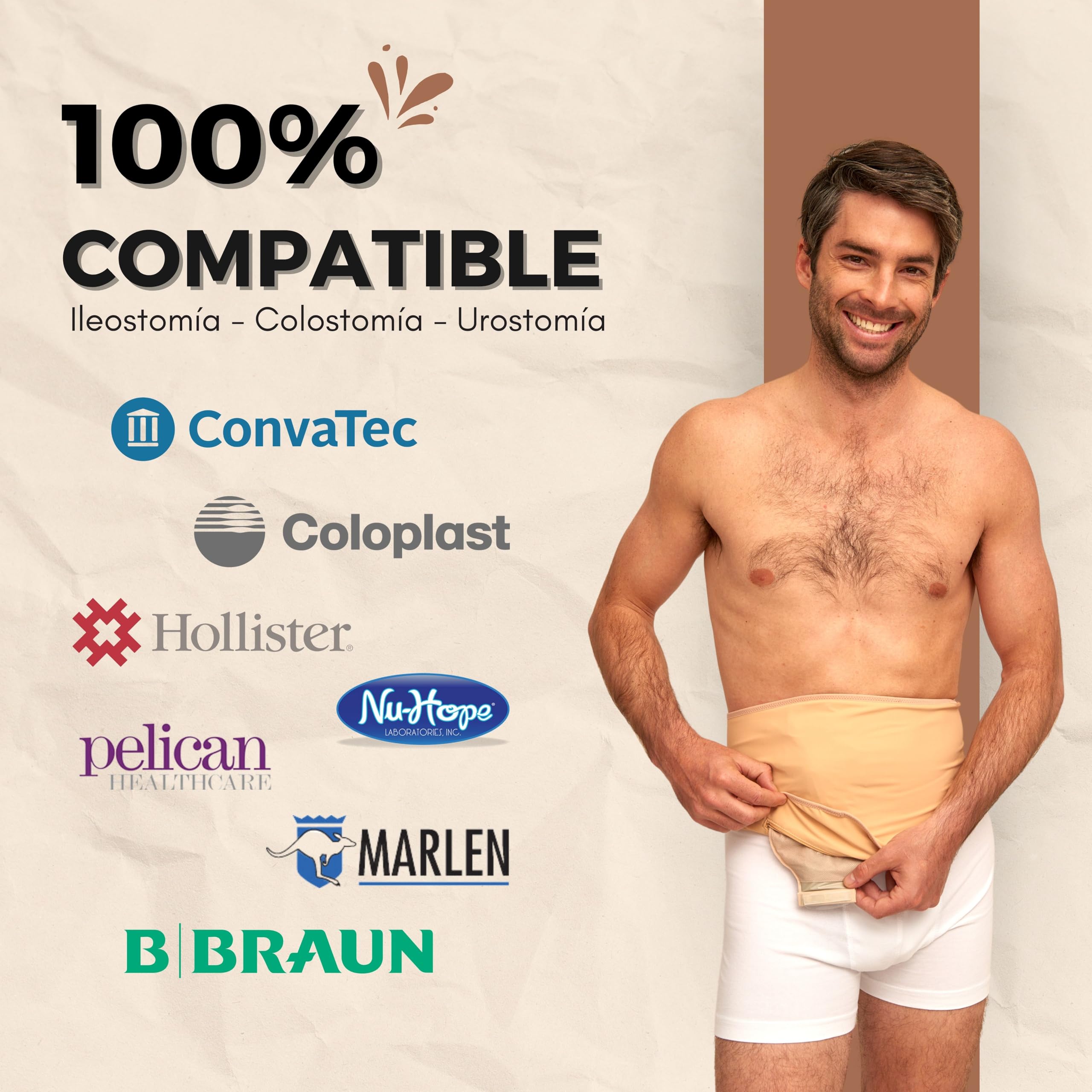 SIIL Cinturón de ostomía para hombres y mujeres, fundas de bolsa de estoma beige para colostomía, ileostomía y urostomía, cinturón de apoyo para estomas compatible con hollister de coloplast Convatec