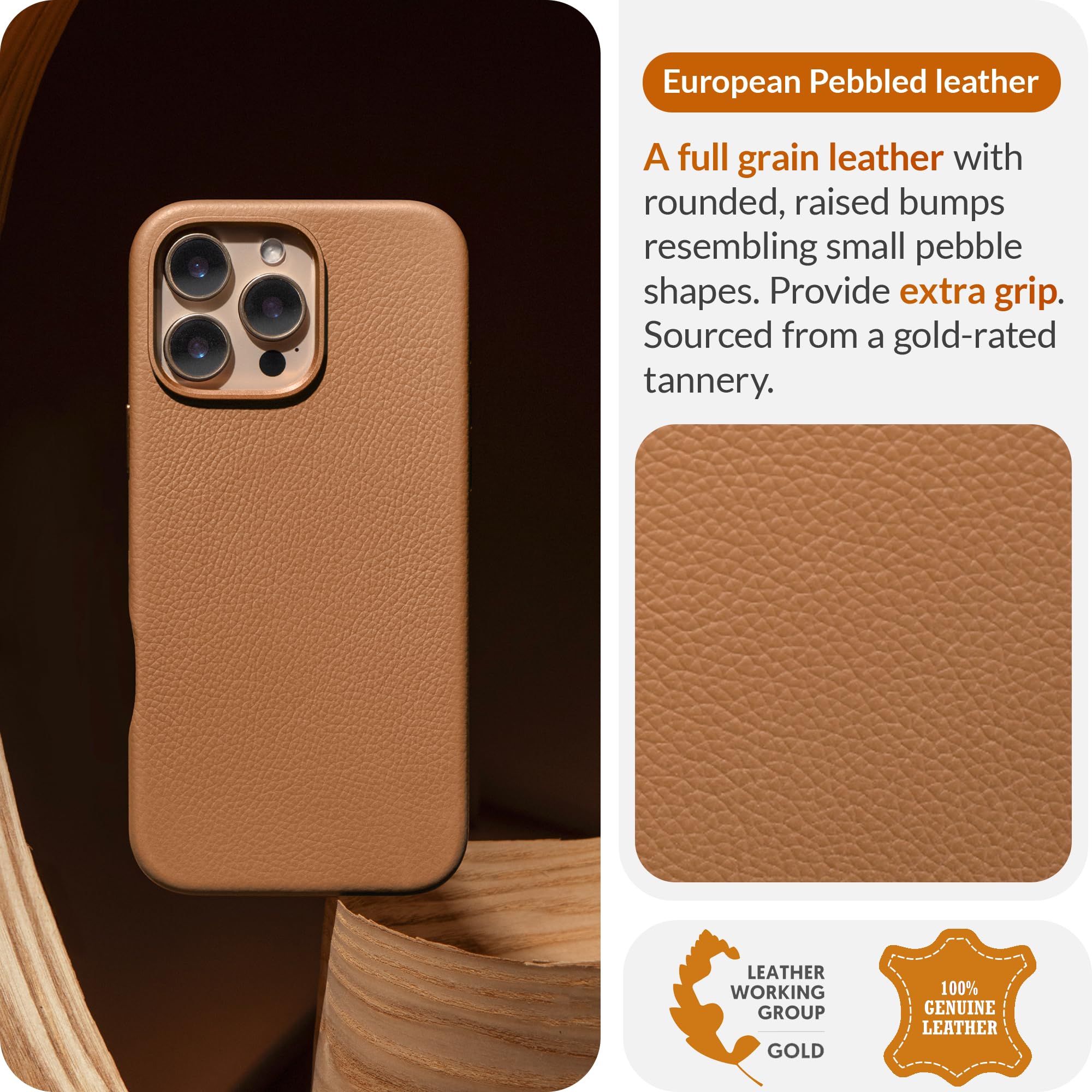 LONLI Urban, for iPhone 16 Pro Max, European Genuine Pebble Leather Phone Case, European Elegance, Modern Design - Image 3