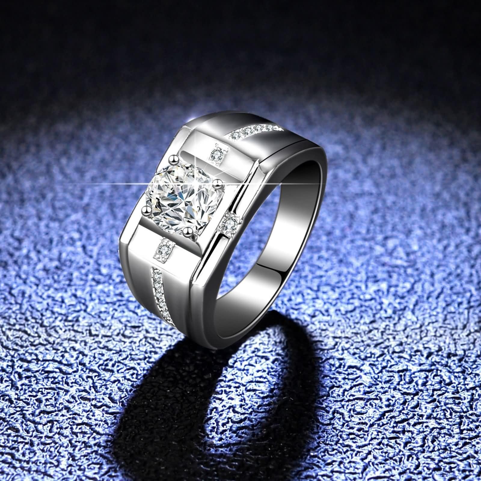 Anelli da uomo, anelli da uomo, per pollice, con 4 artigli e 1 carati di moissanite in argento platino 950, misura 66 (21,0)