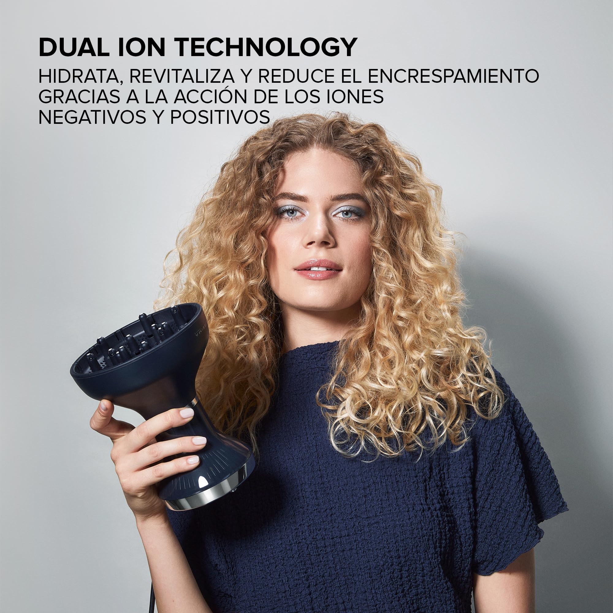 Bellissima Diffon Supreme Deluxe, Difusor de Aire Caliente para Cabello Rizado, Tecnología Cerámica y Queratina, Difusor XL, 3 Temperaturas y Ionizador, Secado Suave, bolsa de belleza, Negro Y Plata