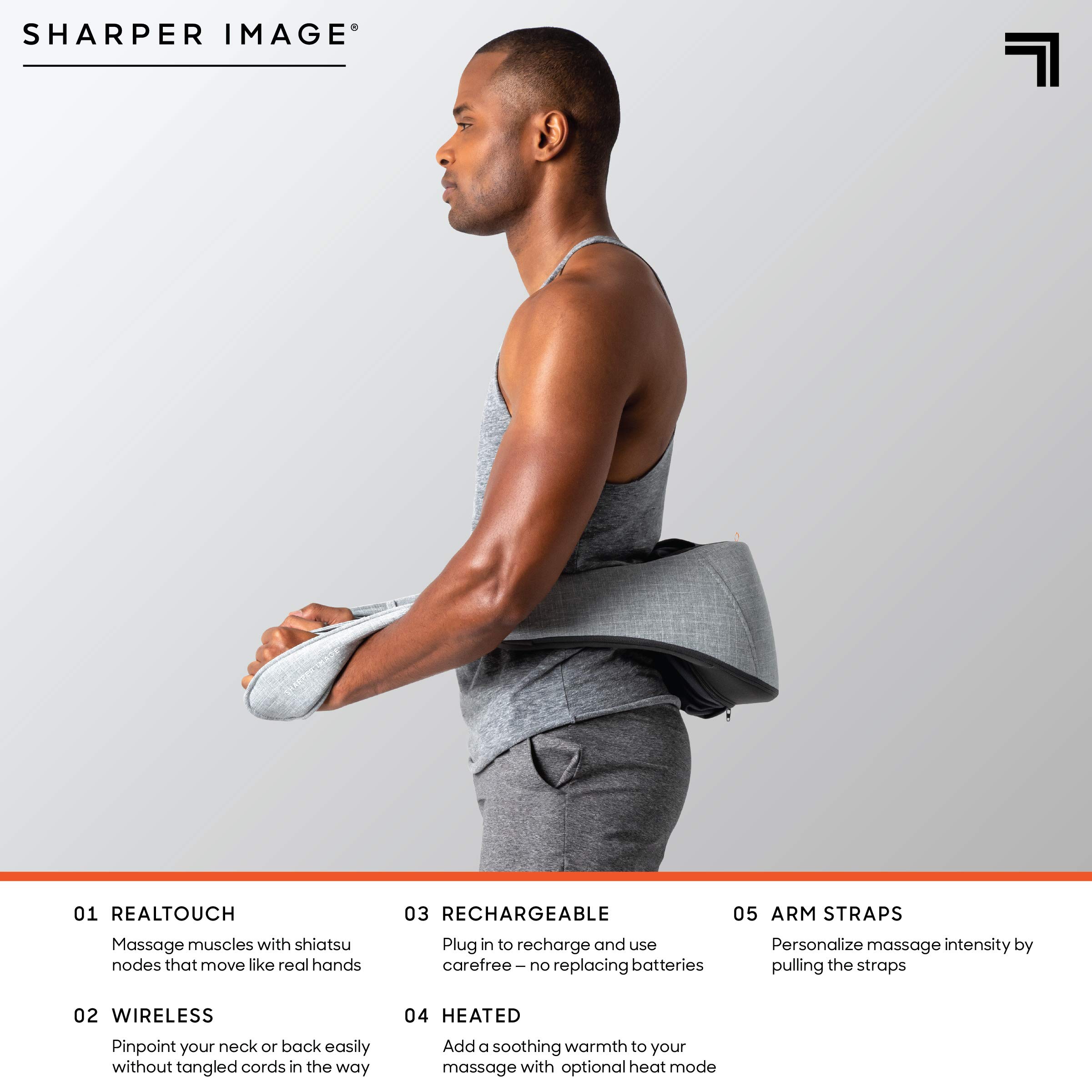 SHARPER IMAGE Realtouch Shiatsu Massager, Warming Heat Soothes Sore