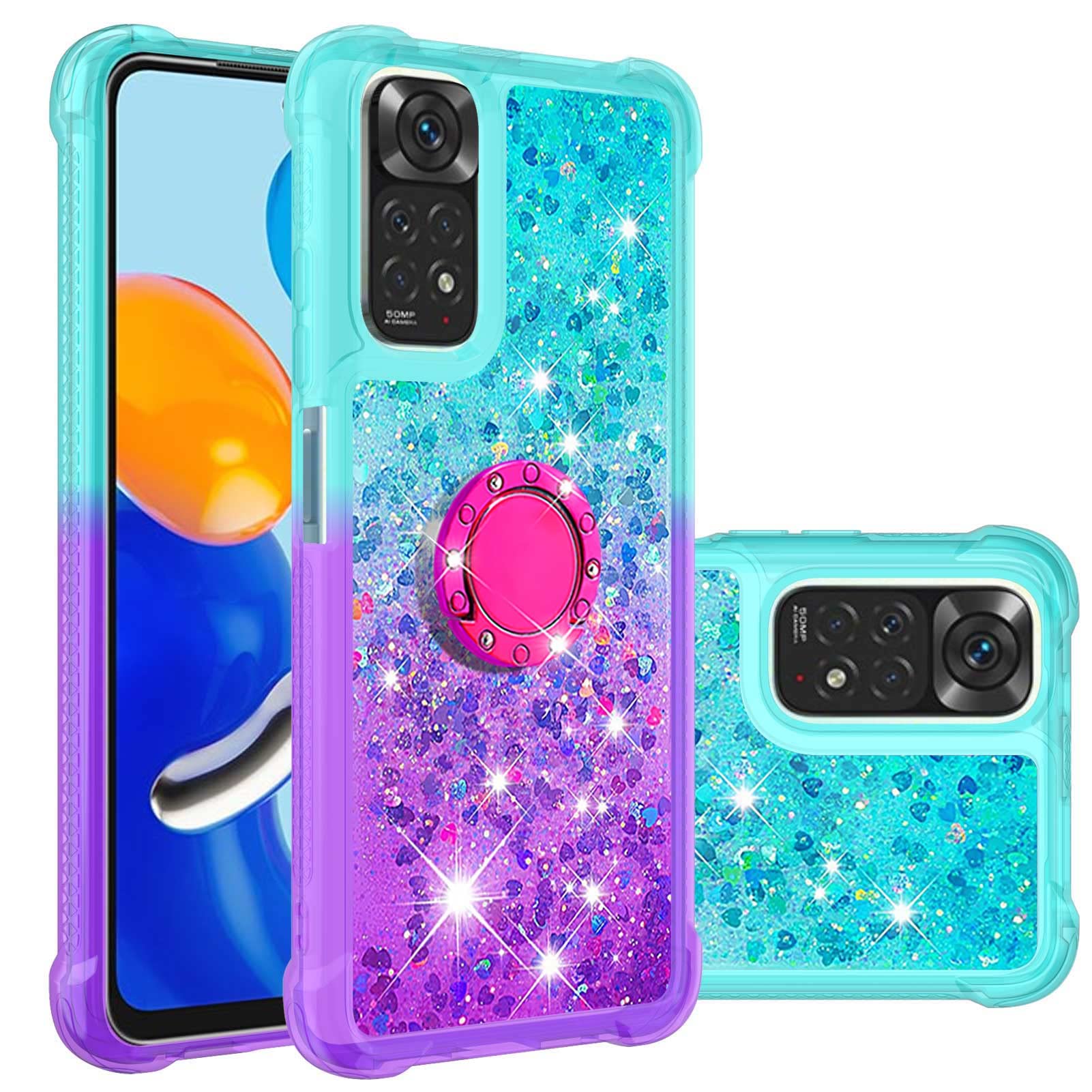 Phone Case for Xiaomi Redmi Note 11S, Case for Redmi Note 11 4G, Shiny Bling Quicksand Effect TPU Bumper Case with Four Corners Protection Cover for Redmi Note 11 4G/ Note 11S, Blue Purple
