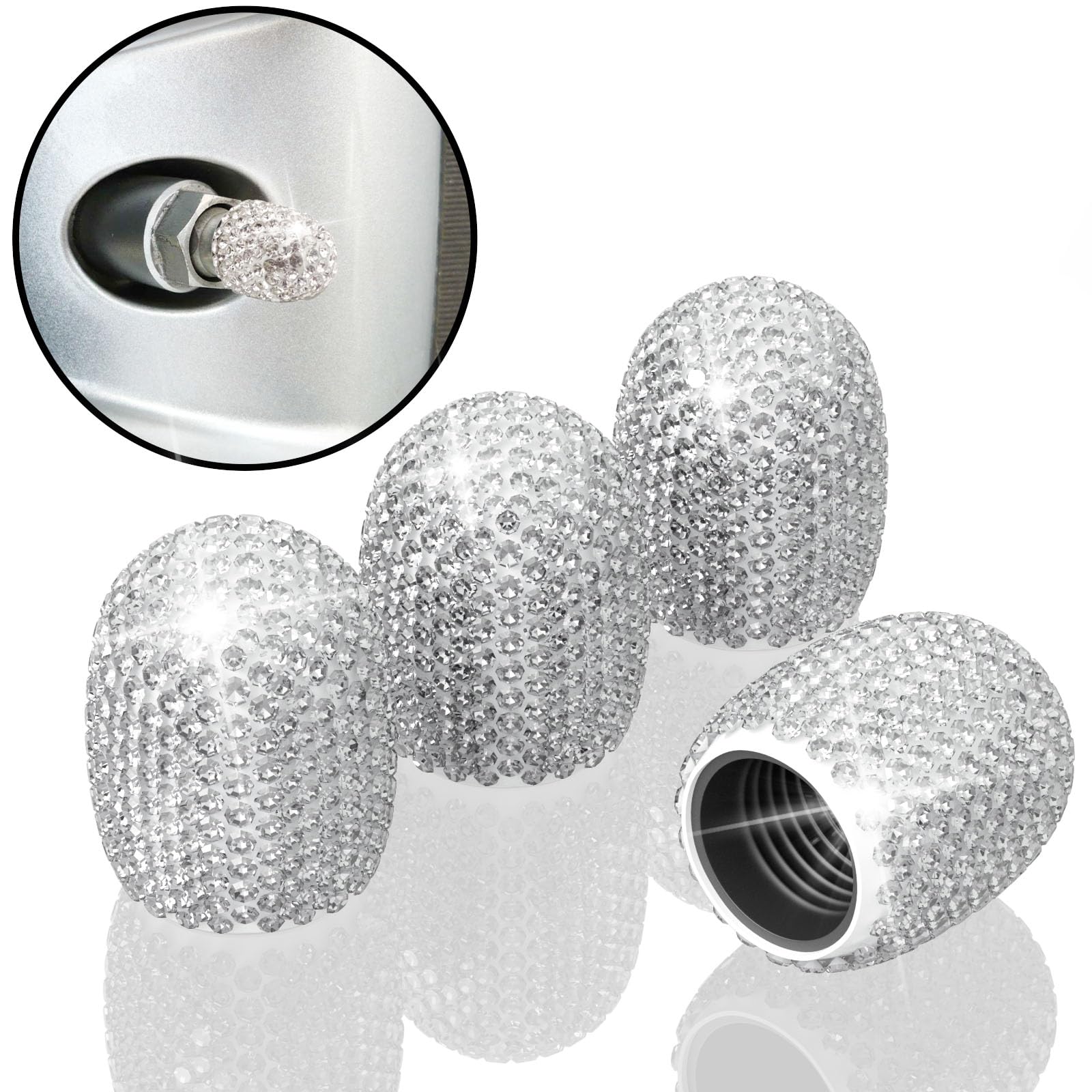4Pcs Car Tire Valve Stem Caps Bling Tire Air Cap for Car Universal Stem Covers Plastic Liner Corrosion
