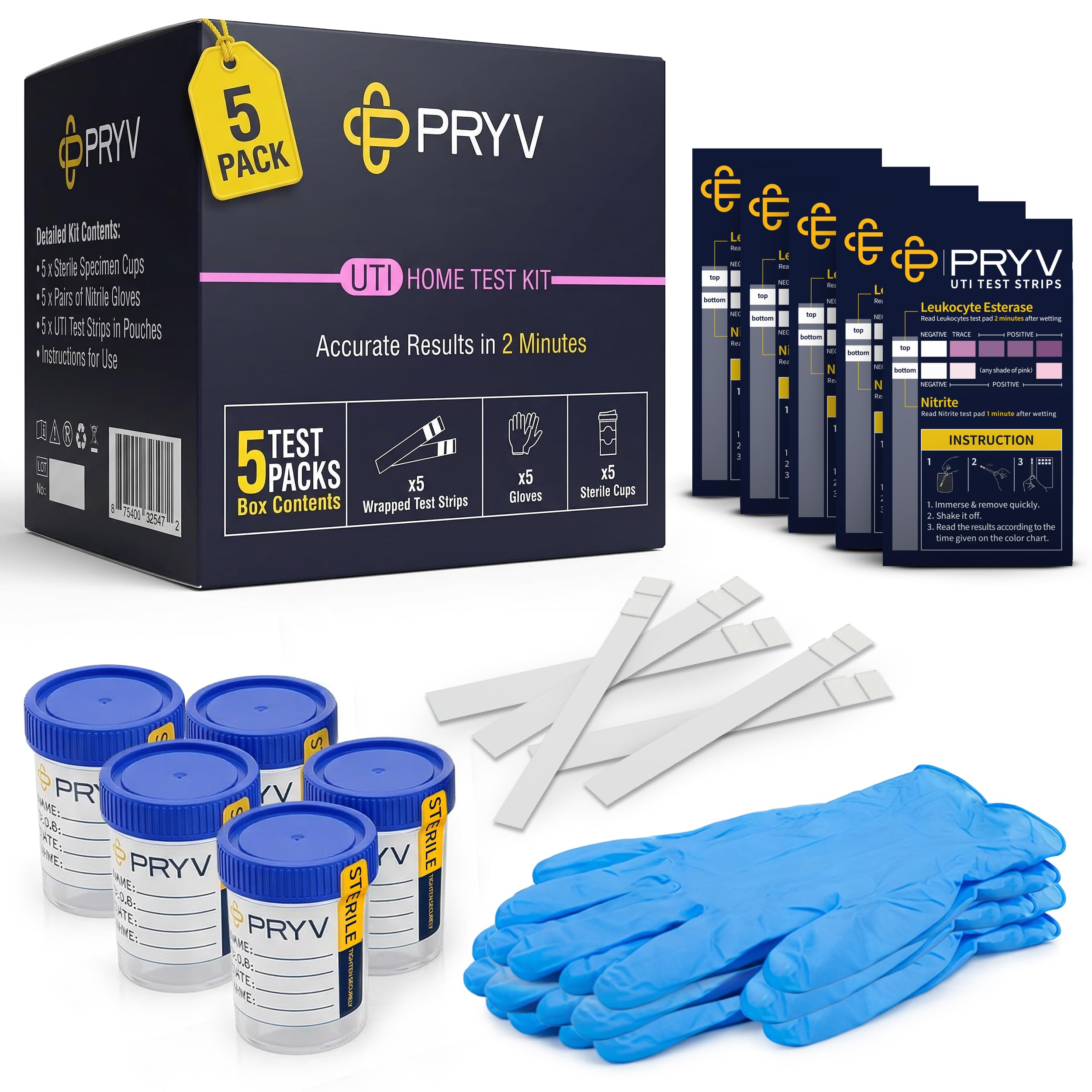 2 in 1 UTI Test Strips for Women &amp; Men with Sterile Cups &amp; Gloves