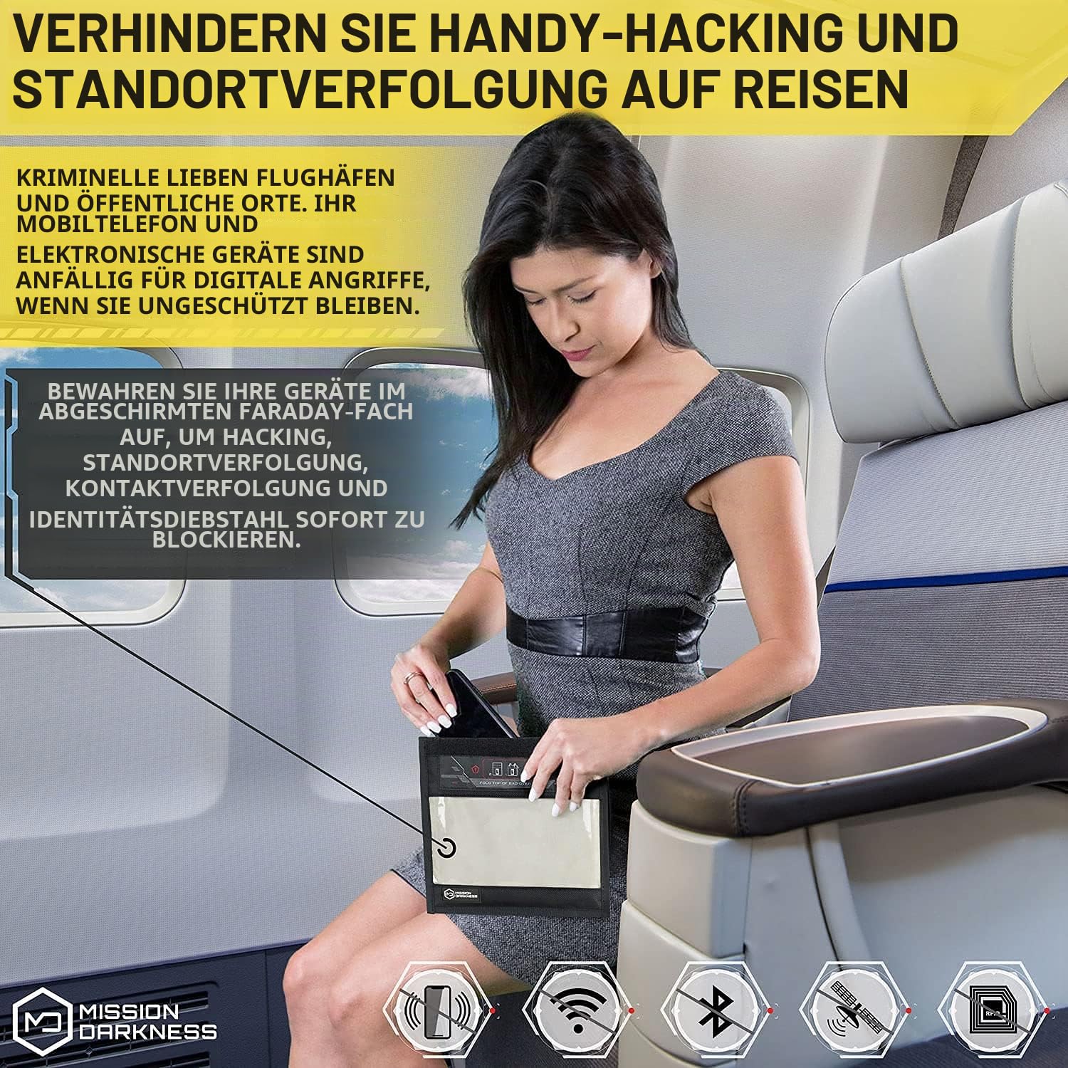 Mission Darkness Faraday-Tasche mit Fenster für Telefone // Geräteabschirmung für Strafverfolgung und Militär, Privatsphäre von Führungskräften, Anti-Hacking, Reisen und Datensicherheit Schwarz