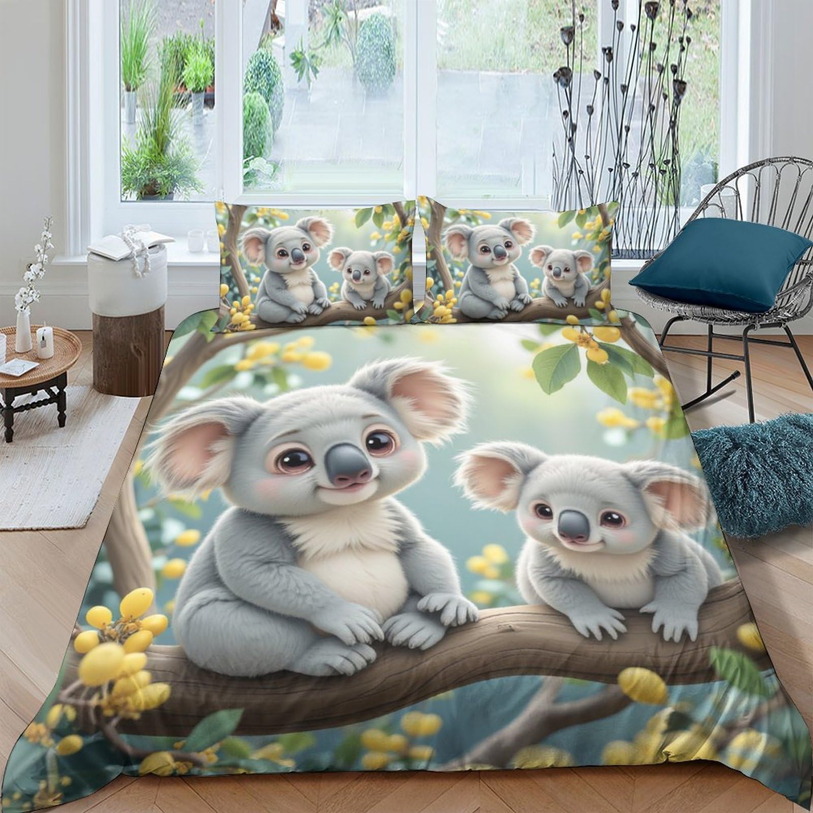 Ctjqhvkz Style-8 3D Printed Koala Tree Branch Fitted Sheet Microfiber Soft Breathable Animal Forest Mattress Cover Bedroom Decor Single（135X200cm）