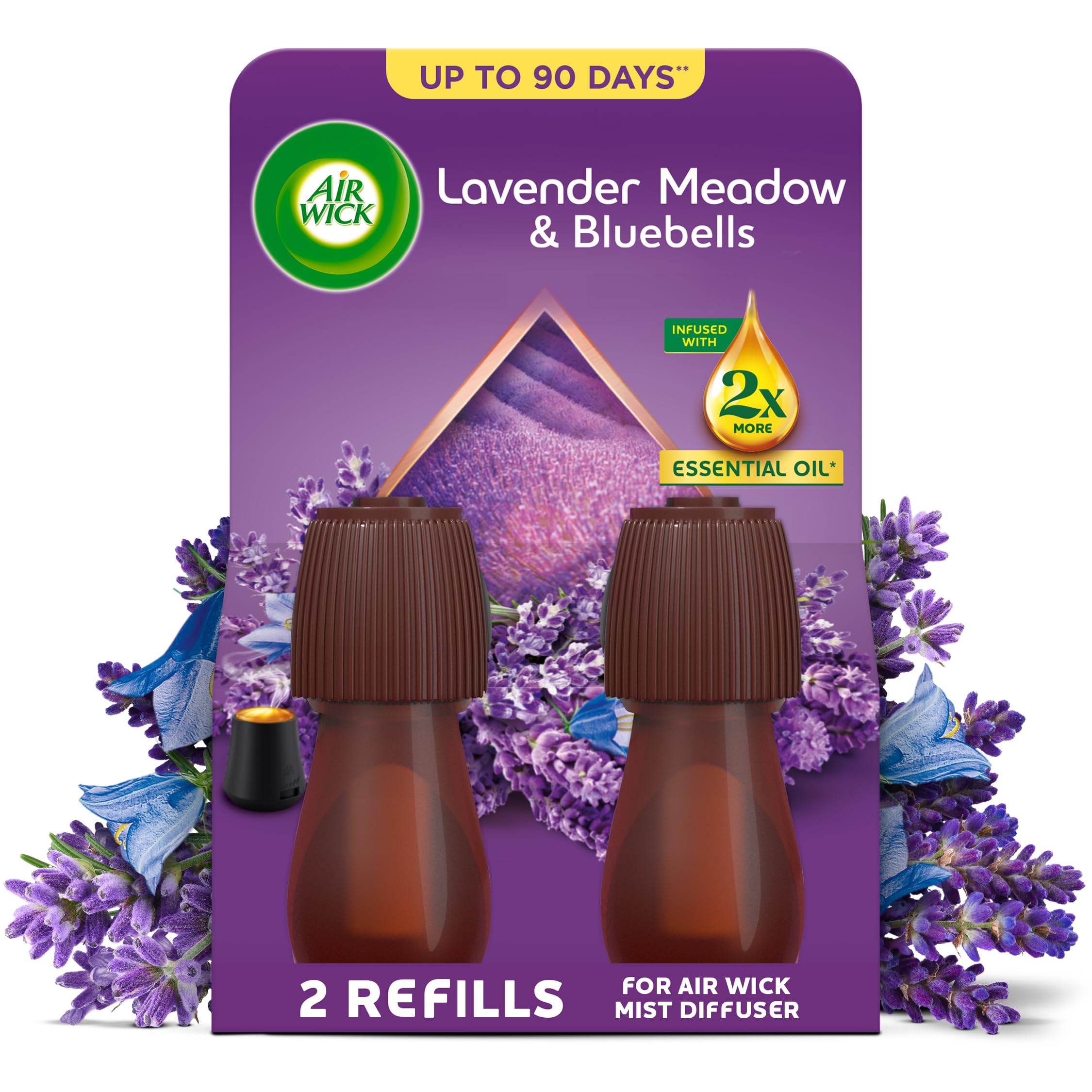 Air Wick Essential Mist Twin Refills, Relaxing Lavender, Pack 2 x 20ml, Natural Essential Oils, Last up to 90 days, Packaging may vary
