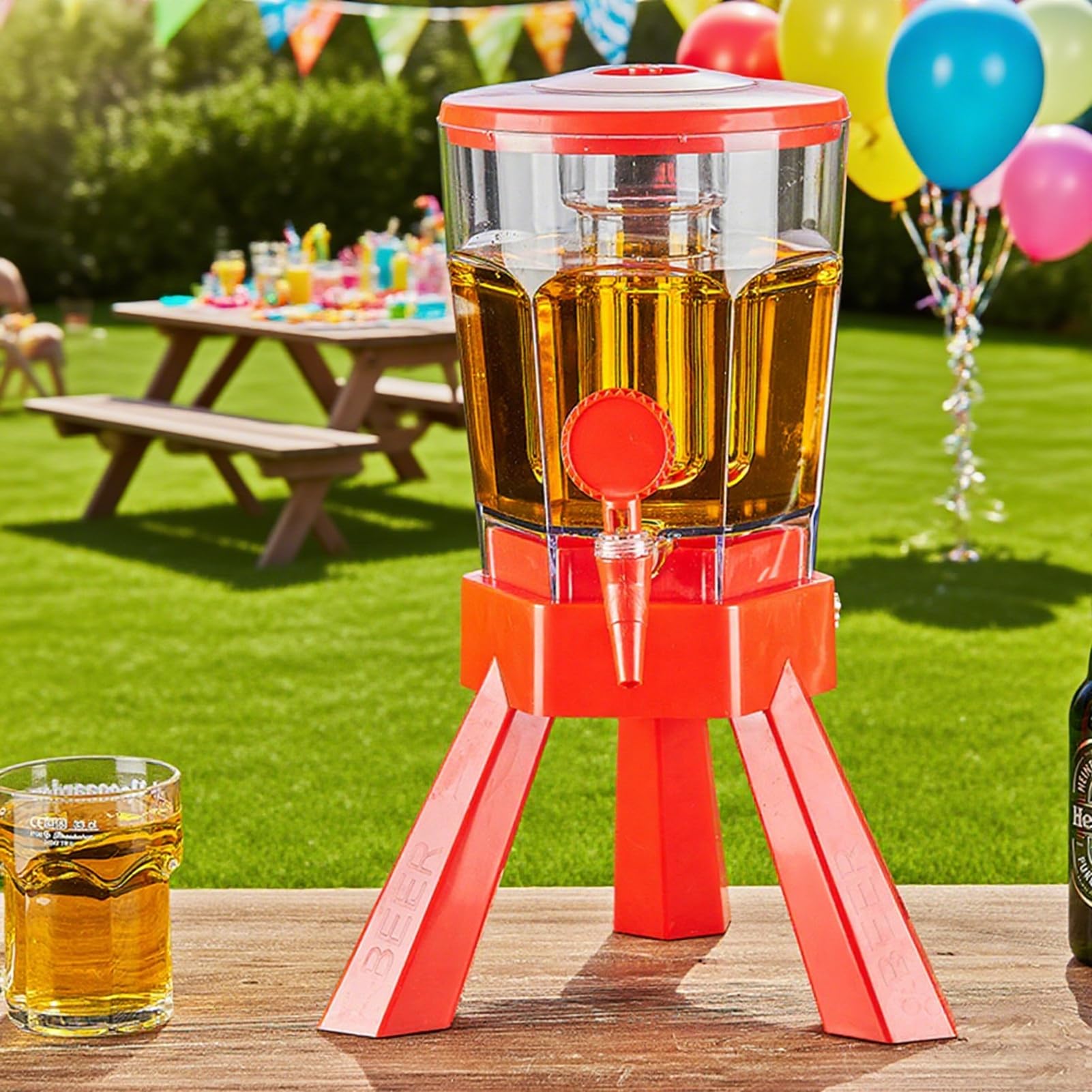 UrbanUp Spillatore Birra da Casa Torre di Distribuzione di Alcolici Luminosa per Picnic, Portatile, Frigorifero per Bevande da 3 Litri per Limonata/Vino, Distributore di Birra(Red)