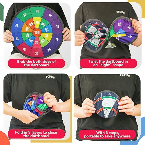 Miniatura 3 de BELLOCHIDDO Tablero de dardos de doble cara para niños, juguetes para niños de 3, 4, 5, 6, 7, 8, 9, 10, 11, 12 años con 12 bolas adhesivas de