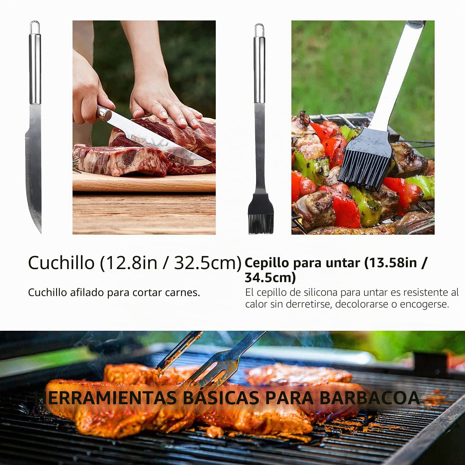 Utensilios Barbacoa de Acero Inoxidable Profesional Accesorios Barbacoa Parrilla Herramienta con Bolsa Fácil de Transportar (9 PCS)
