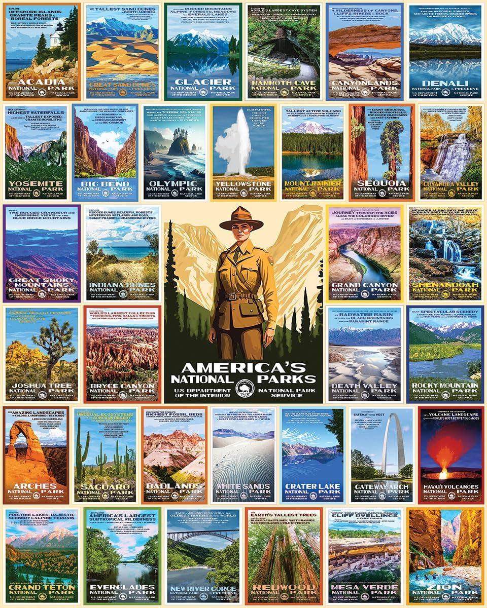 White Mountain 1000 Piece Jigsaw Puzzle Scenic Landmarks Collage Puzzles with Large Pieces for Adults and Family 24"x30" - America's National Parks
