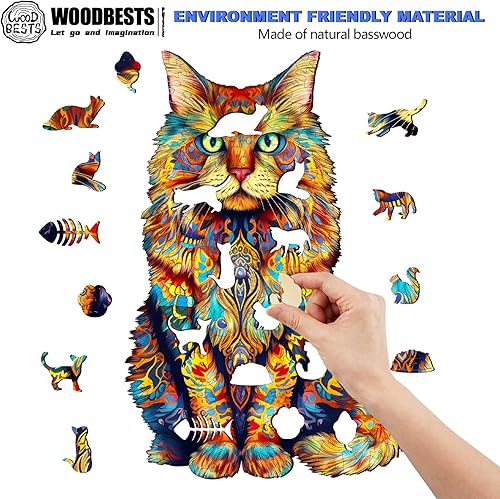 Miniatura 2 de WOODBESTS Rompecabezas de madera para adultos, rompecabezas de gato de Maine (S, 80 piezas, 8.3 x 6.3 pulgadas), hermosa caja de madera,
