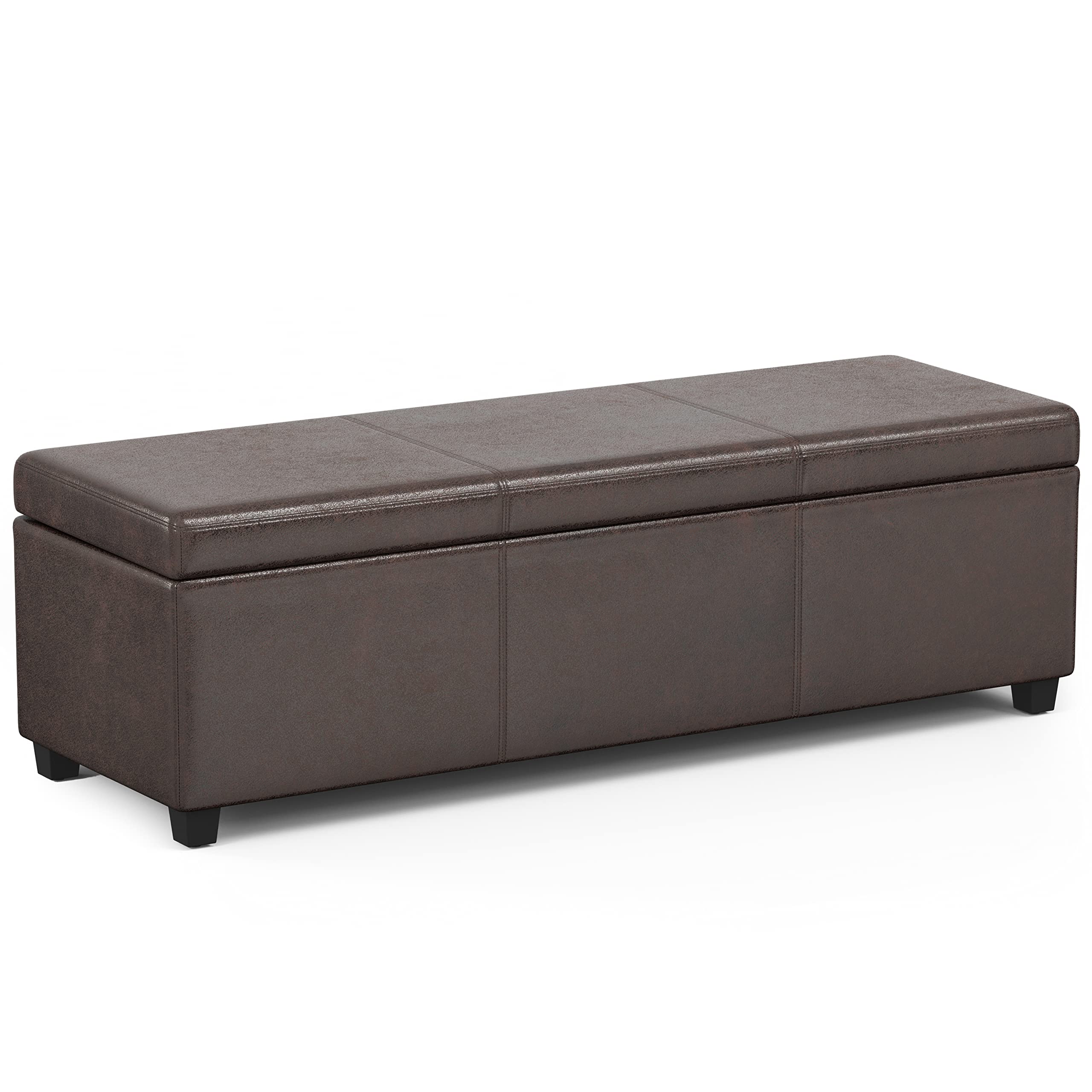 SIMPLIHOME Avalon 54 inch Wide Contemporary Rectangle Extra Large Storage Ottoman Bench in Distressed Brown Vegan Faux Leather, Assembled, for The Living Room, Entryway and Family Room
