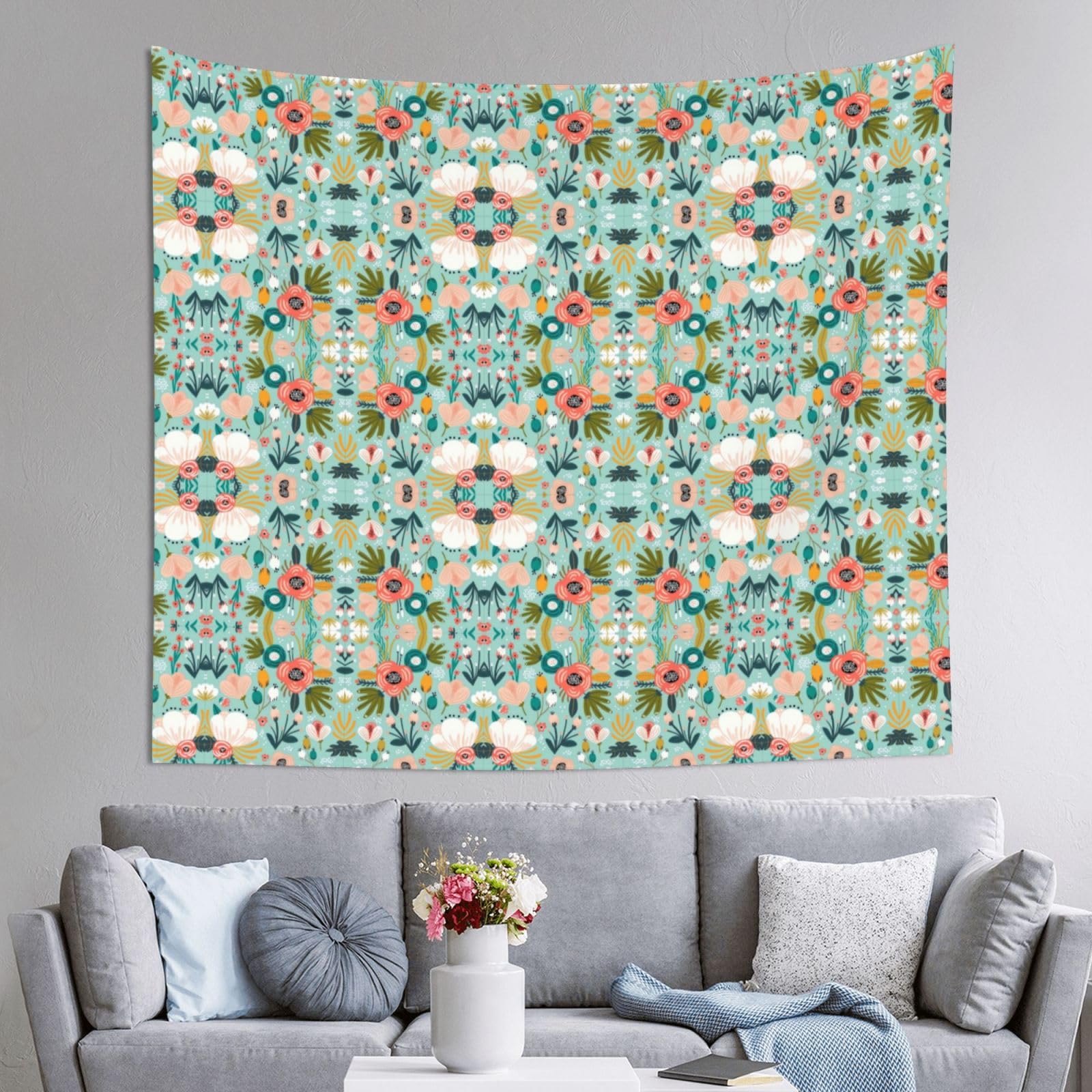 HLSBSSL 60x51in Flowers Printed Tapestry Tablecloth for Dormitory and Picnic Rooms - Multifunctional Fabric Hanging