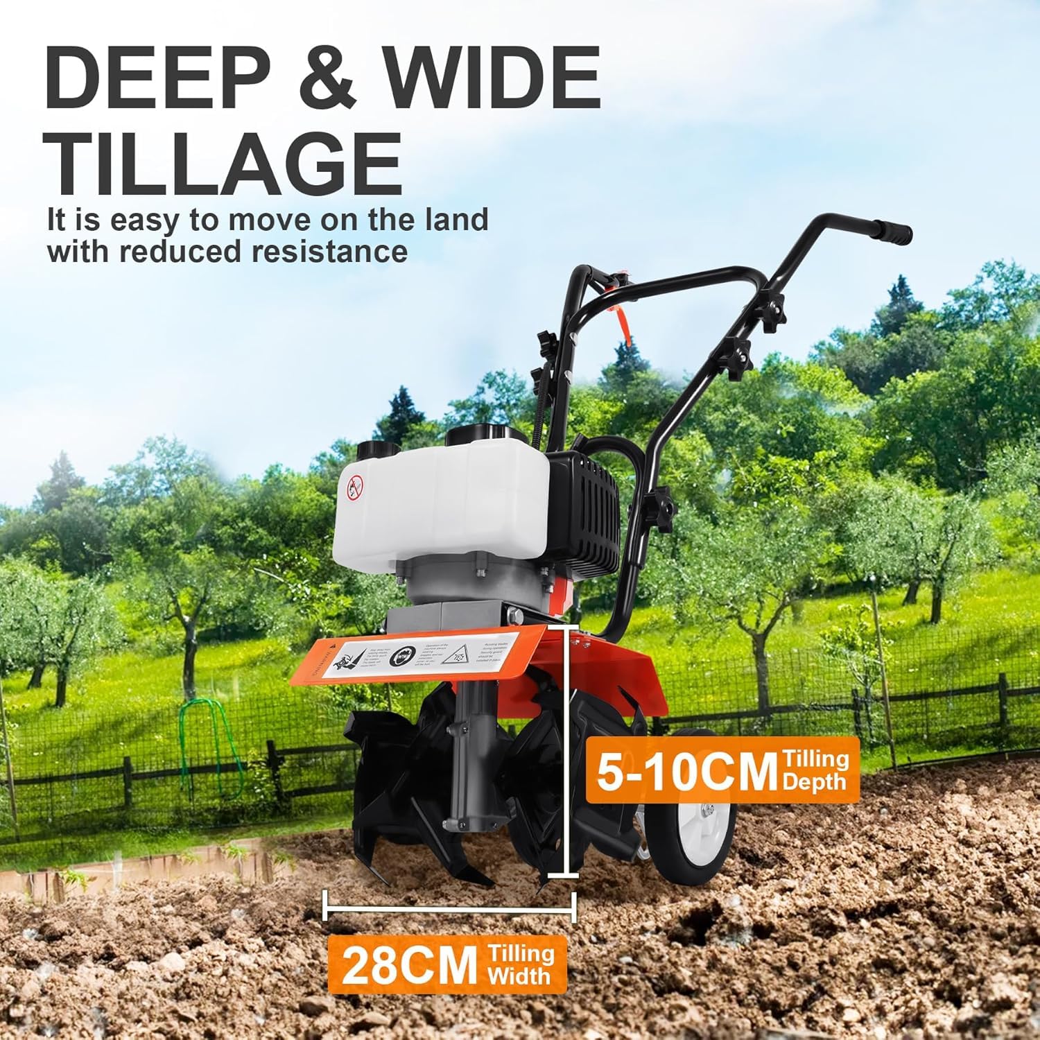 Motoazada de gasolina de 52 cc – Cultivador de jardín ligero de 2 tiempos con motor de 1,9 kW – Fresa de jardín fácil de arrancar