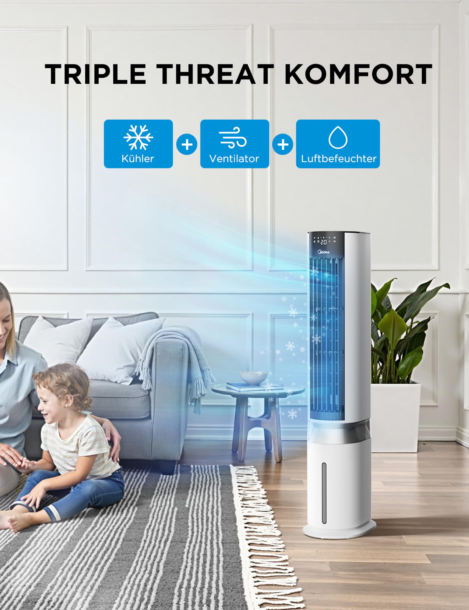 Midea MCF23XRB(WH) Luftkühler, Klimaanlage mobil, 2000m³/h Luftstrom, Sensicool Smart Temp, Ionis... Ansicht 6
