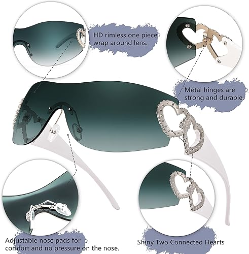 Miniatura 4 de FEISEDY Gafas de sol Y2K sin montura con corazón para mujeres y hombres, moda futurista envolvente, de gran tamaño, protección moderna B2981