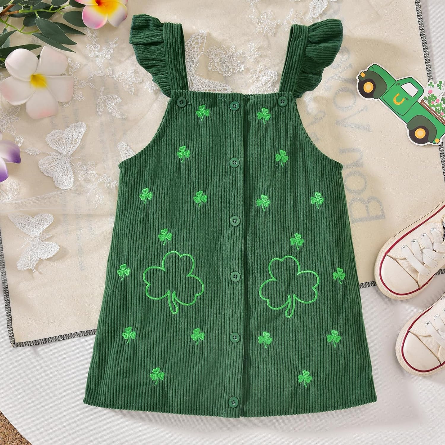 HINTINA Toddler Girl Embroidered Button Down Overall Jumper Dress Set - Image 5