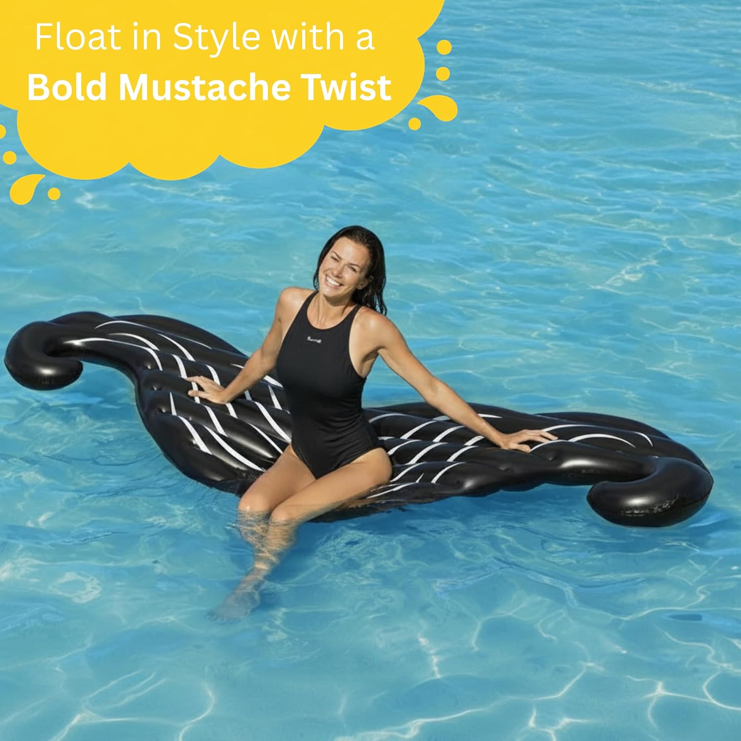 Coconut Outdoor Handlebar Mustache Pool Float – Giant 8-Foot Inflatable Raft – Durable Long Lasting Lounge Tube and Water Toy – Fun Decoration for 70s & 80’s Parties, Events – Ages 8+ Years