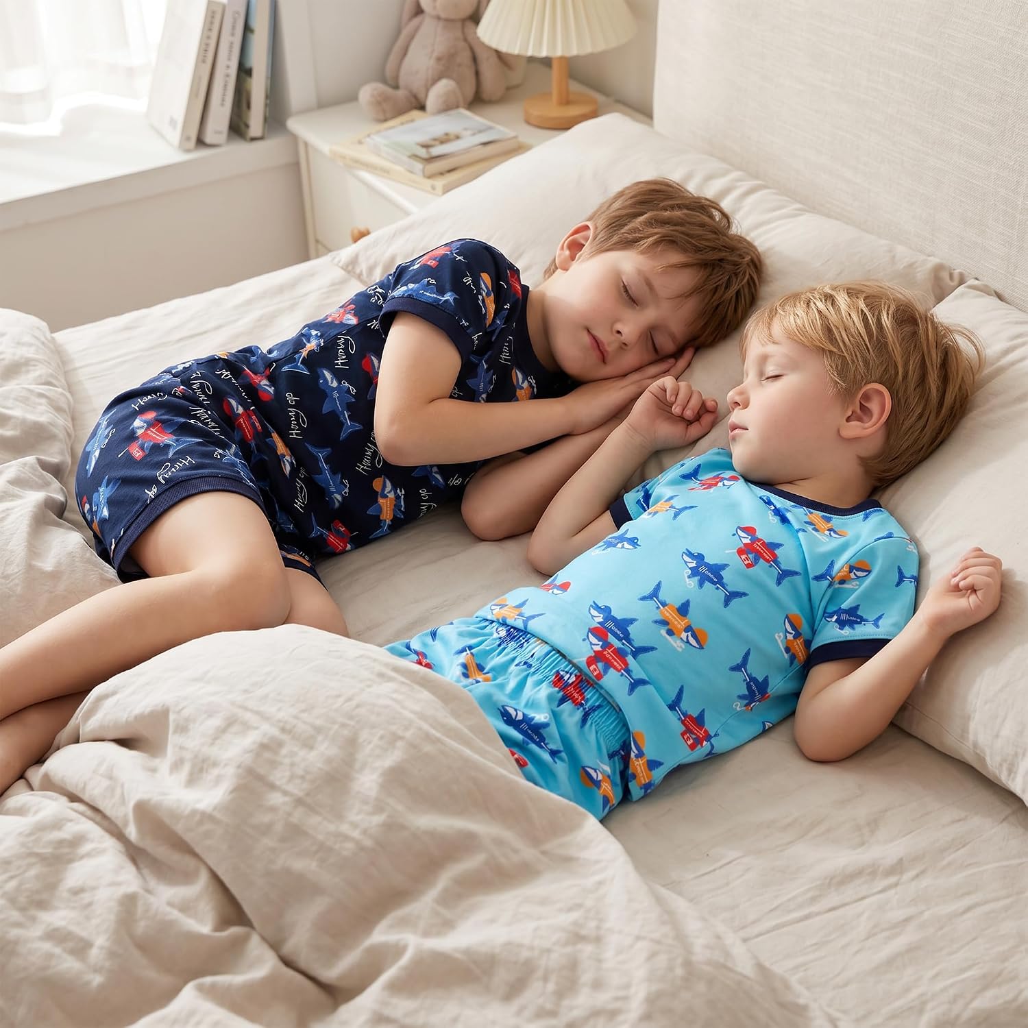 GRPSKCOS Boys Pajamas 2 Piece Kids Short Sleeve Top and Shorts Toddler Kids Shark Summer Sleepwear Size 2-12 Years