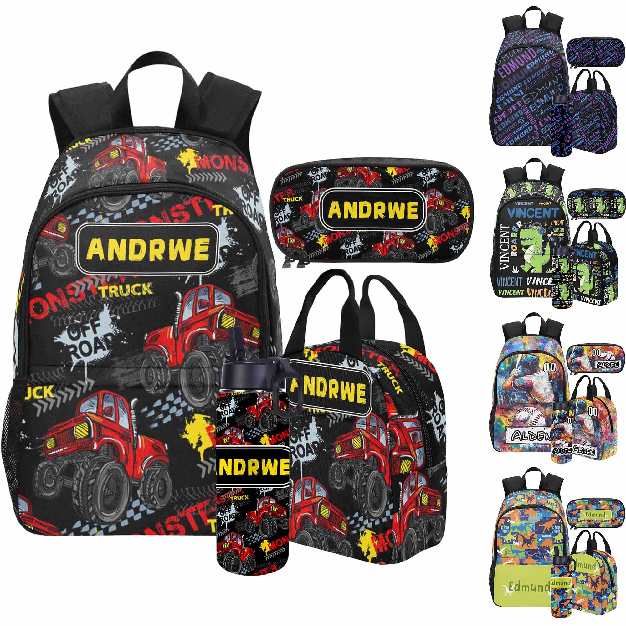 Personalized Cars Toddler Backpack with Name Custom Kids School Backpack for Boys Back to School Supplies Customized Name Schoolbag Bookbag and Water