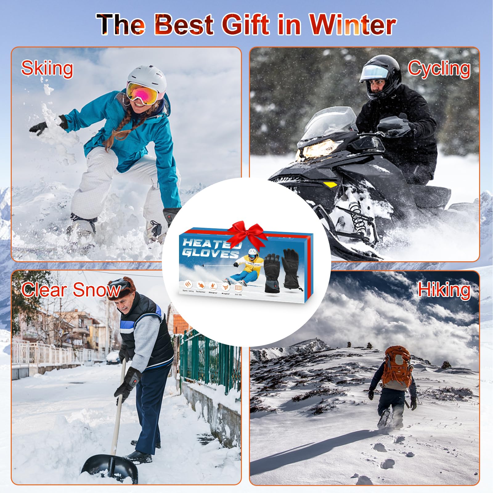 Rechargeable Heated Gloves for Men Women,7.4V Fast Heating Gloves