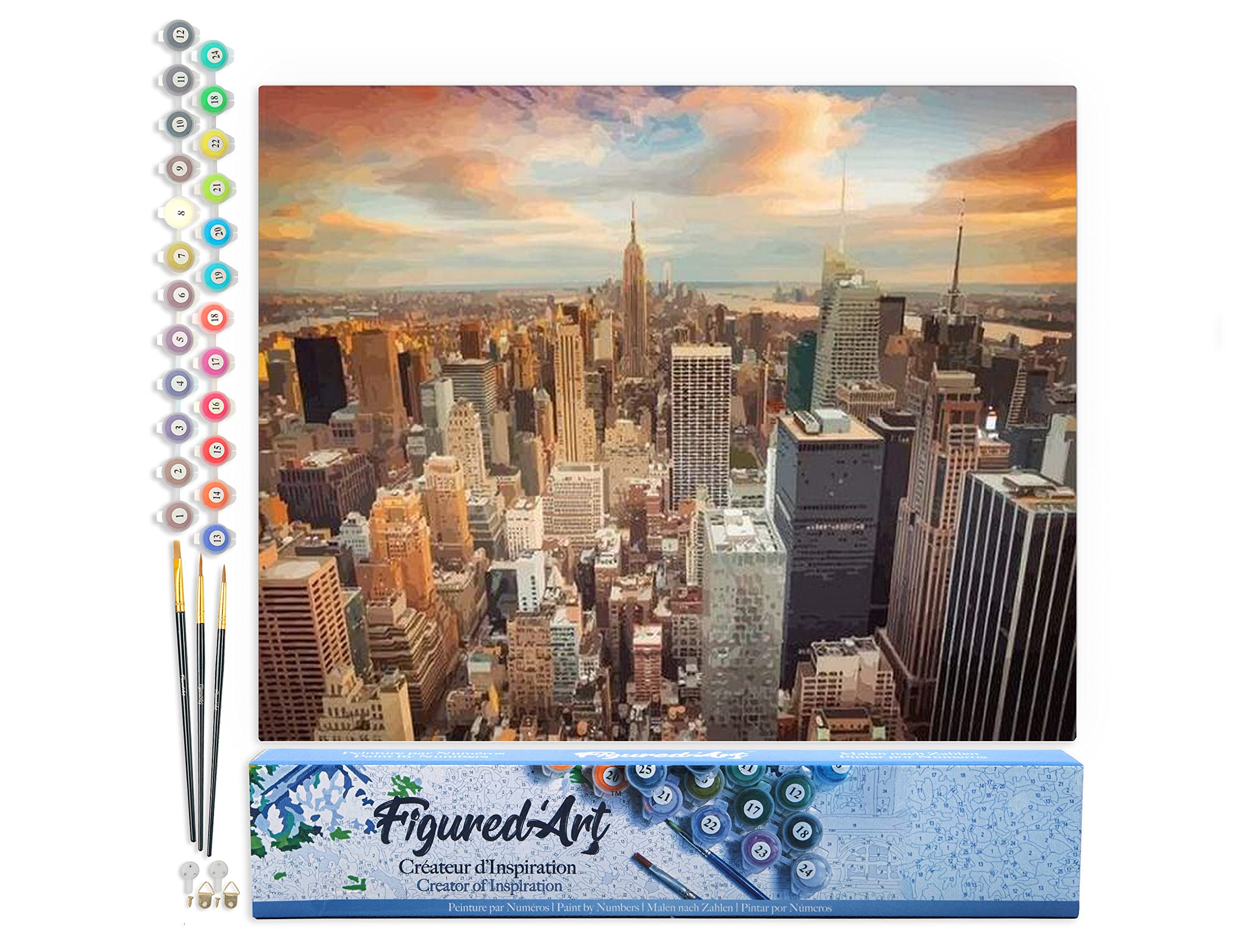 Figured'Art Paint by Numbers for Adults Sunset New York 40x50cm - Craft Art Painting DIY Kit Rolled Canvas Without Frame — image 1