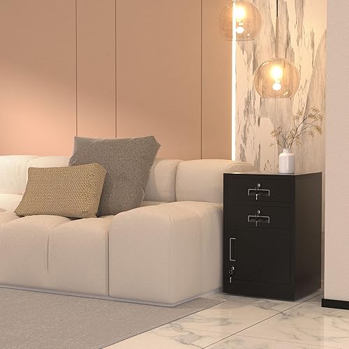 Miniatura 28 de Gabinete de almacenamiento de metal con cajones con cerradura para oficina en casa, dormitorio, sala de estar (blanco) Negro -,Blanco