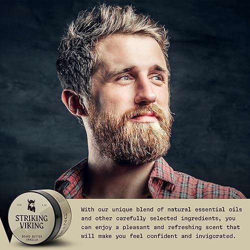Miniatura 4 de Striking Viking Mantequilla para barba  Crema hidratante no grasa con ingredientes naturales (vainilla, 4 onzas)  Mantén tu barba hidratada y