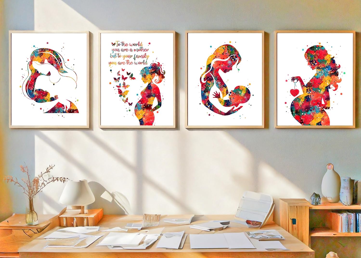 Watercolor Maternity Pregnancy Breastfeeding Baby Bond Illustration Art Print Set for OBGYN Clinic Display, Lactation Room Nursery Bedroom Office Mothers Space Wall Art, Young Mom Expectant Parent Midwife Gynecologist Baby Shower Mothers Day Graduation Gifts - 8x10 Unframed Print Set