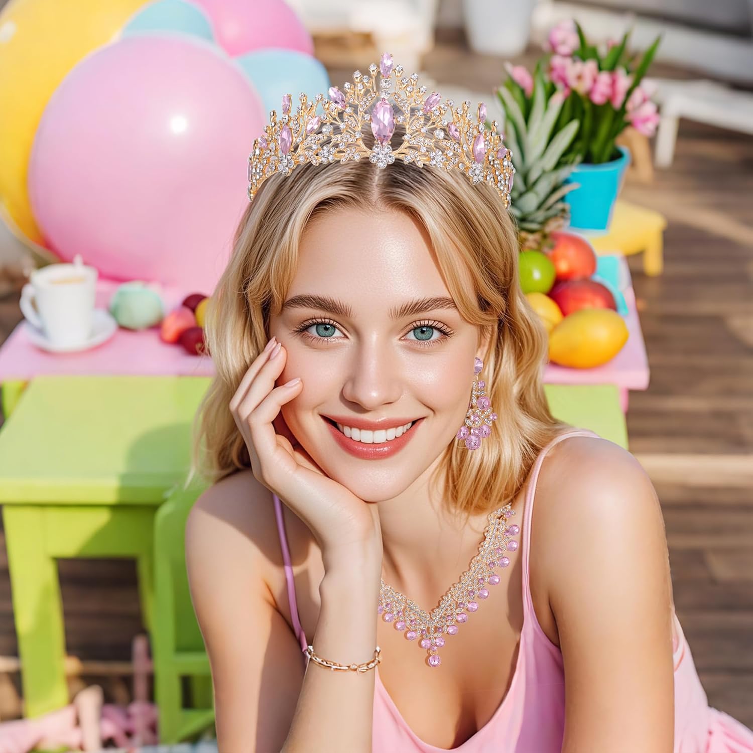 Kamirola Rhinestone Bridal Wedding Jewelry Sets Tiara Necklace Earrings Set Prom Formal Costume Jewelry Set for Women and Brides