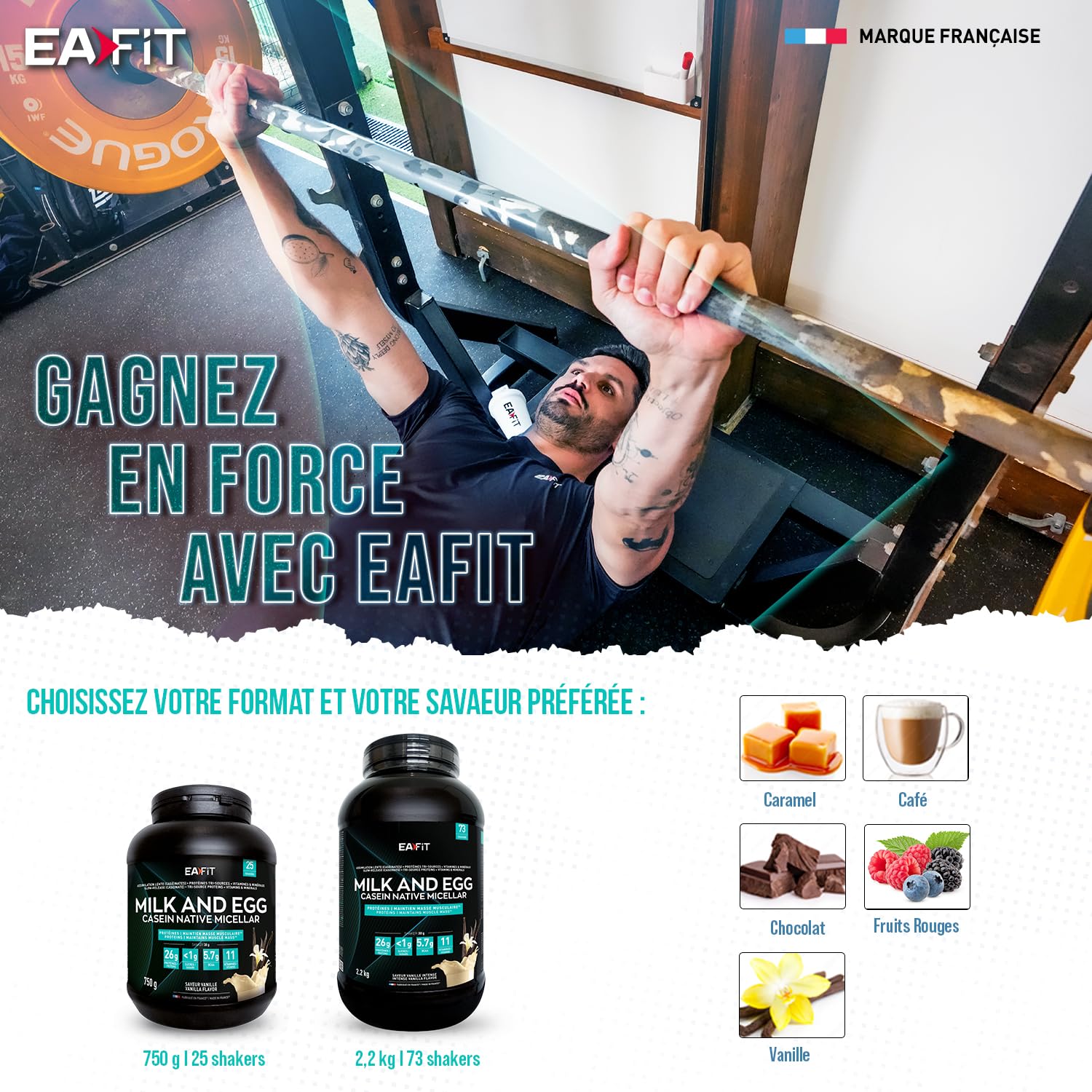 EAFIT Milk Egg 95 Micellaire 2,2kg - Vanille - Proteine de Caseine - Protéine musculation - Maintien masse musculaire - Assimilation lente - Marque Française - Anti-dopage - 73 portions