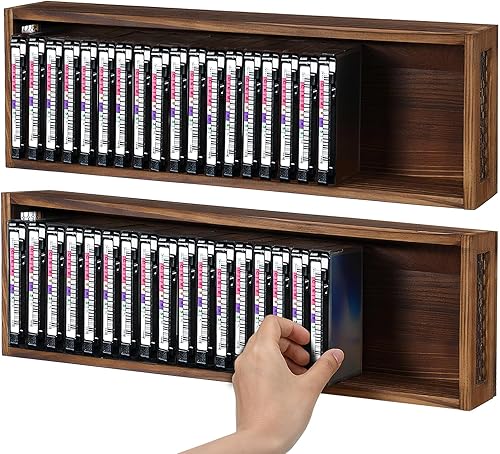 2 piezas de almacenamiento de cinta de casete de madera con malla de alambre de metal, torre de casete estilo granja, estante organizador para