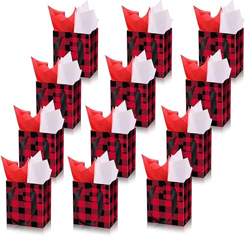 Tenare 12 bolsas pequeñas de regalo para el día de la madre, mini bolsas de papel metálicas con etiqueta de asa y pañuelo, bolsa envolvente para